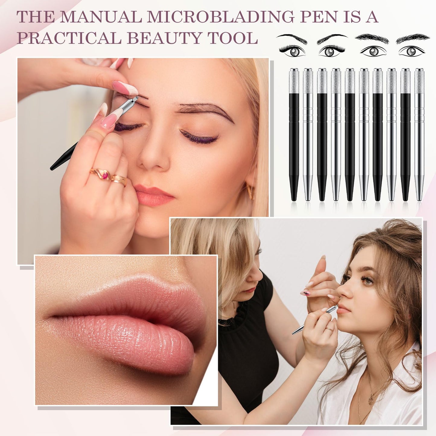 Gisafai 100 Pcs Microblading Pen Manual Eyebrow Pens Supplies Aluminum Microblade Pen Tool Holder Hand Tools for Makeup Supplies Salons (Silver,Black)