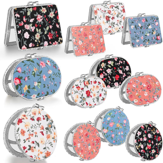 Blulu 24 Pcs Compact Mirrors for Purse Bulk Small Flower Pocket Mirrors Folding Mini Floral Compact Mirror Retro Vintage Gifts for Mother's Day Women Travel Tea Party Birthday Makeup(Silver Edge)