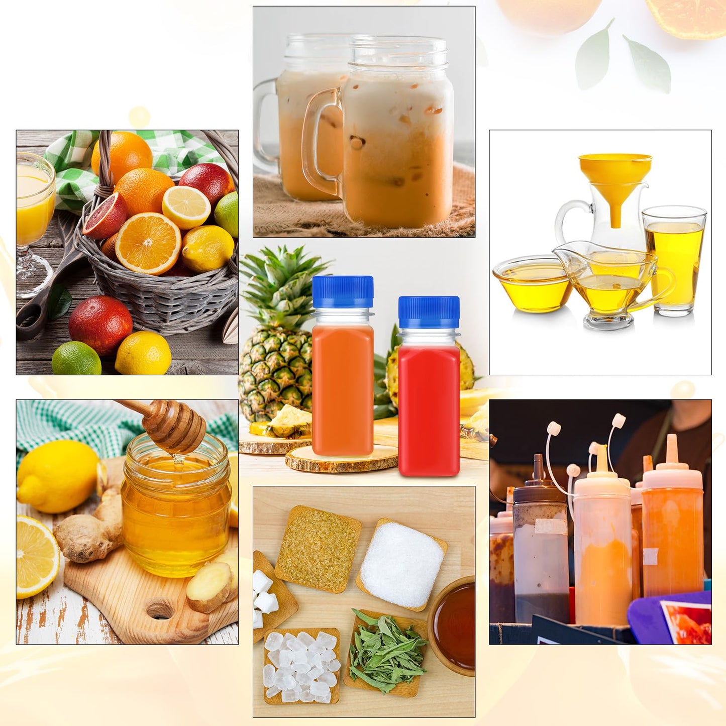 Roshtia 100 Pcs 2oz Small Clear Plastic Juice Bottles with Lid for Liquids Reusable Ginger Shots Bottle Vial Beverage Container Leak Proof Mini Jars for Juice, Milk, Water(Blue)