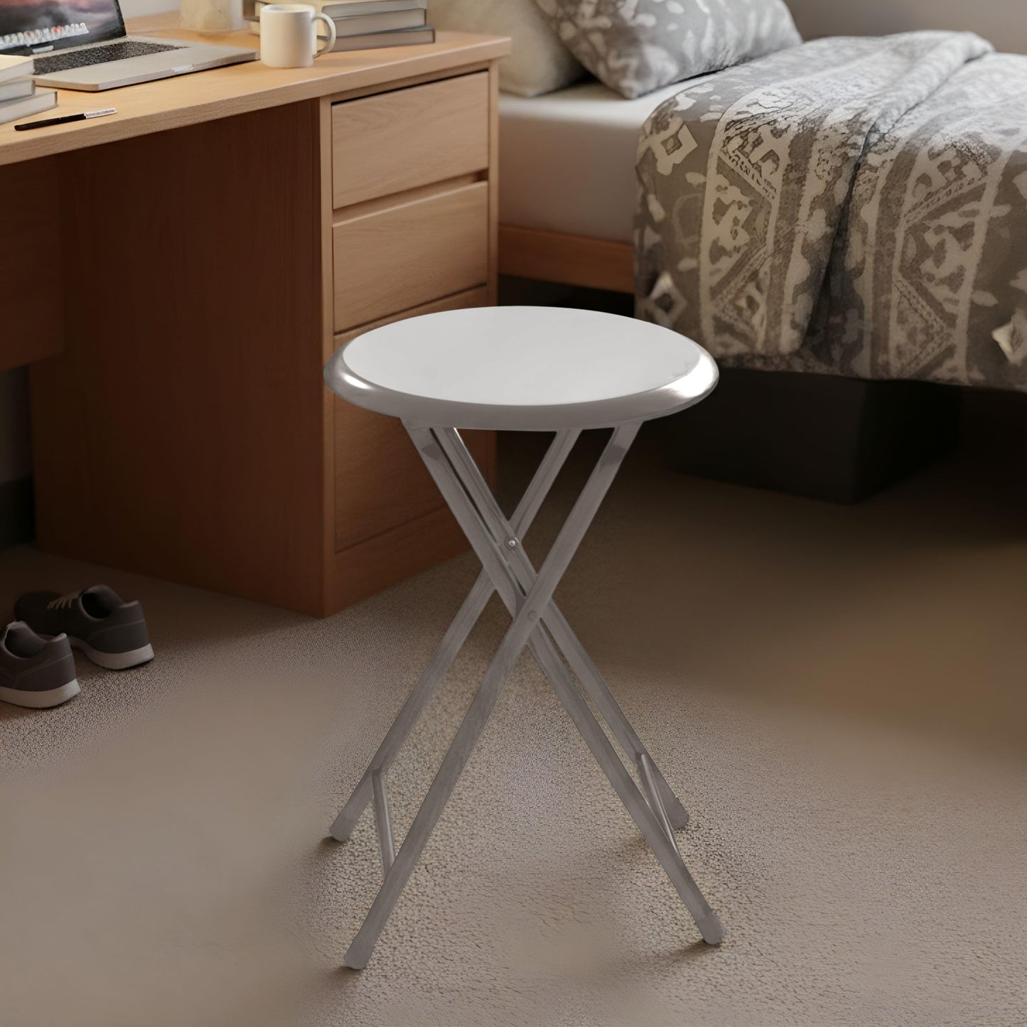 Folding Stool - Backless 18-Inch Stool with 225lb Capacity for Kitchen or Rec Room - Portable Indoor Counter Bar Stools by Lavish Home (White)