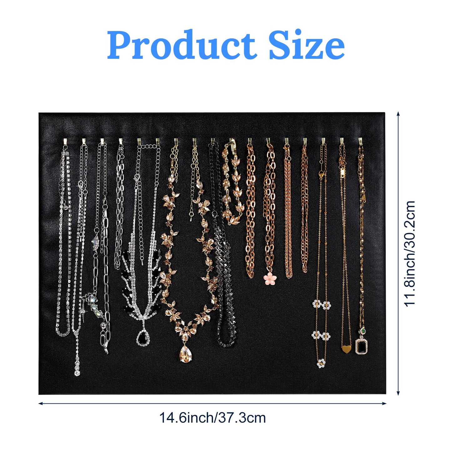 Nodaaiie 4 Pcs Black Jewelry Display Stands, Leather Necklace Organizer Boards with 17 Hooks for Selling, Shop Store Showcase, Chain Pendant Bracelet Storage