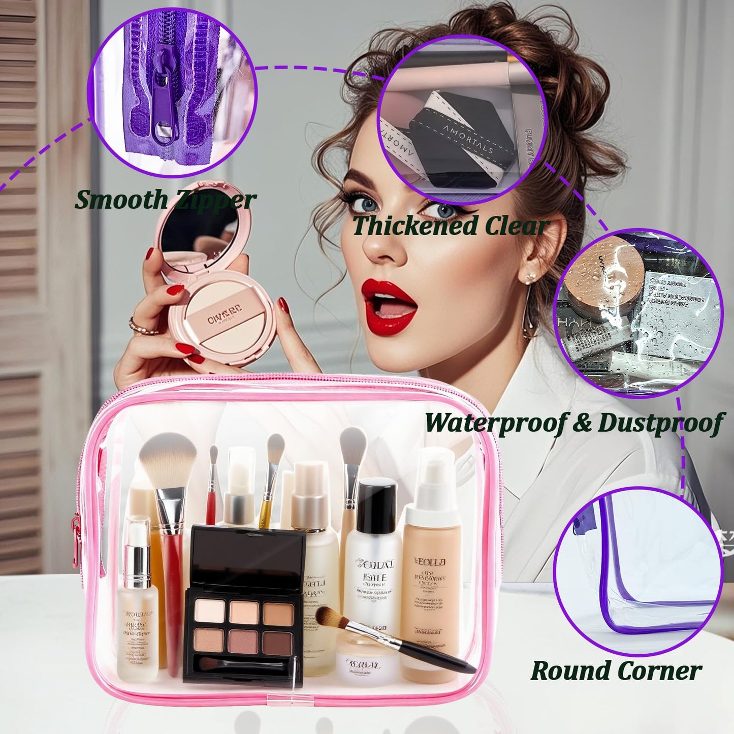YOQIVEXU 6 Pieces Clear Makeup Bags Bulk, TSA Approved Toiletry Bag PVC Clear Cosmetic Toiletries Pouch with Zipper, Waterproof Vinyl Plastic Organizer Case for for Women Carry-on Travel Essentials