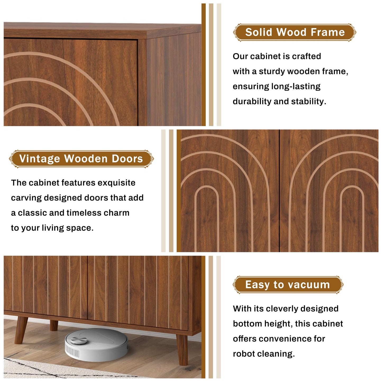 weselon Accent Cabinet with Carving Lines, Modern Buffet Sideboard with Adjustable Shelves, Decorative Storage Cabinets for Bedroom Living Room Kitchen Office and Hallway (Walnut, 1)