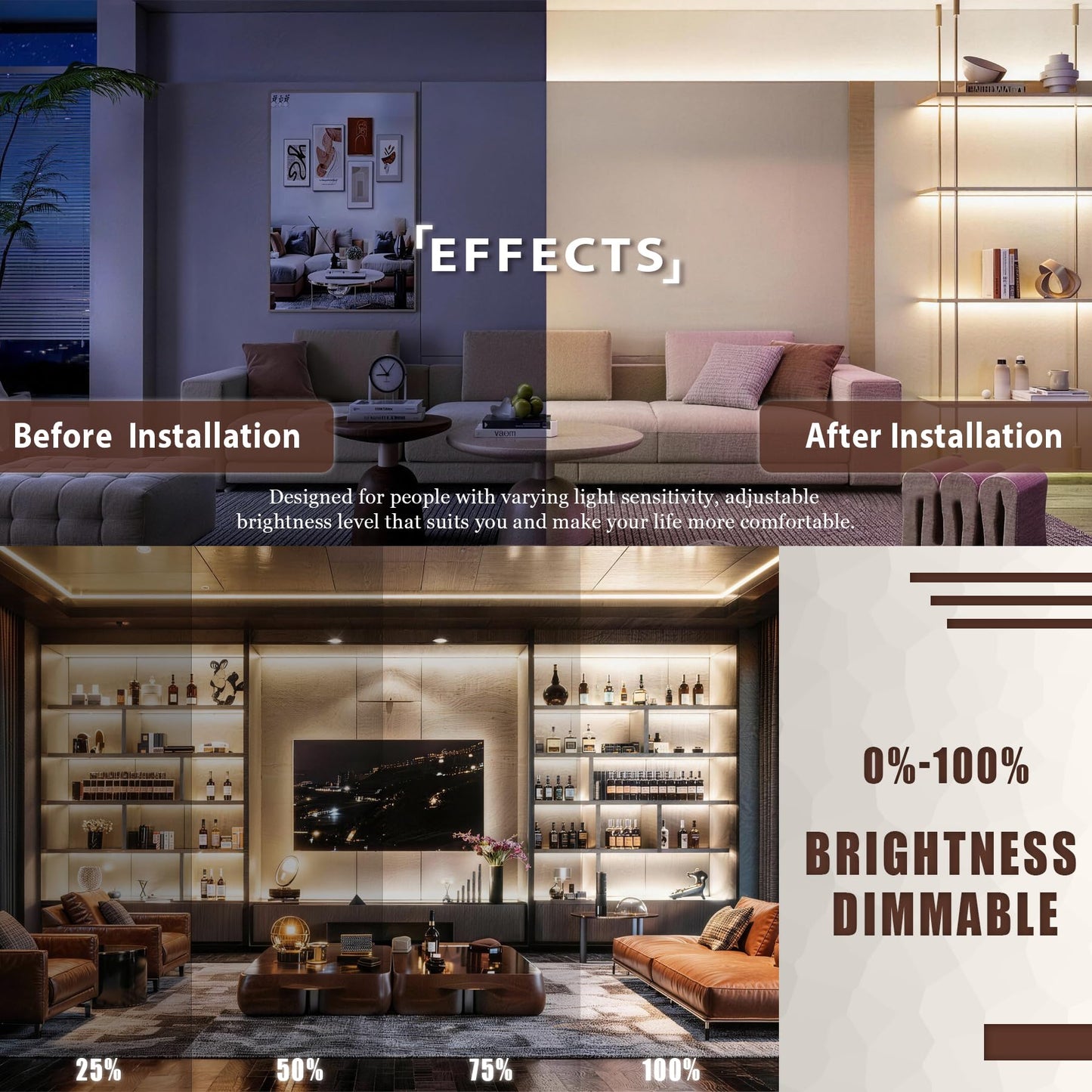 10 Ft LED Strip Lights, 24V Dual White & Warm White LED Strip Light Kit, Tunable 3000K-6000K with Dimming & Color Temperature Adjustment for Bedroom, Mirror, Home Lighting