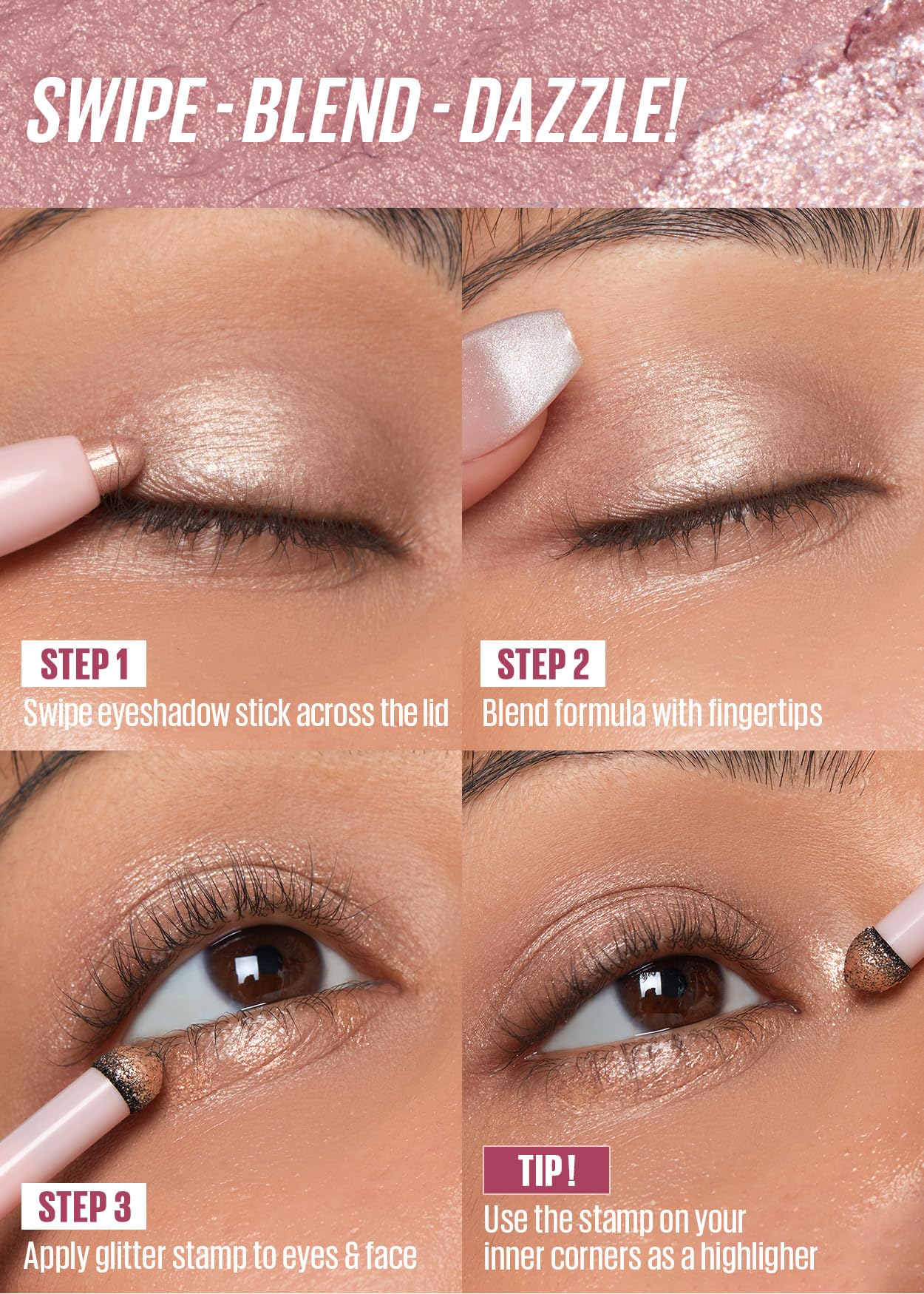 Kaja Eyeshadow - Wink Dazzle 03 Peach Sprinkle (Shimmer) | Glitter, Smudge Proof, Creamy Formula, Vegan, Cruelty-Free, Creamy, Blendable, High Pigmentation Shimmer Stick, Long Lasting, Waterproof