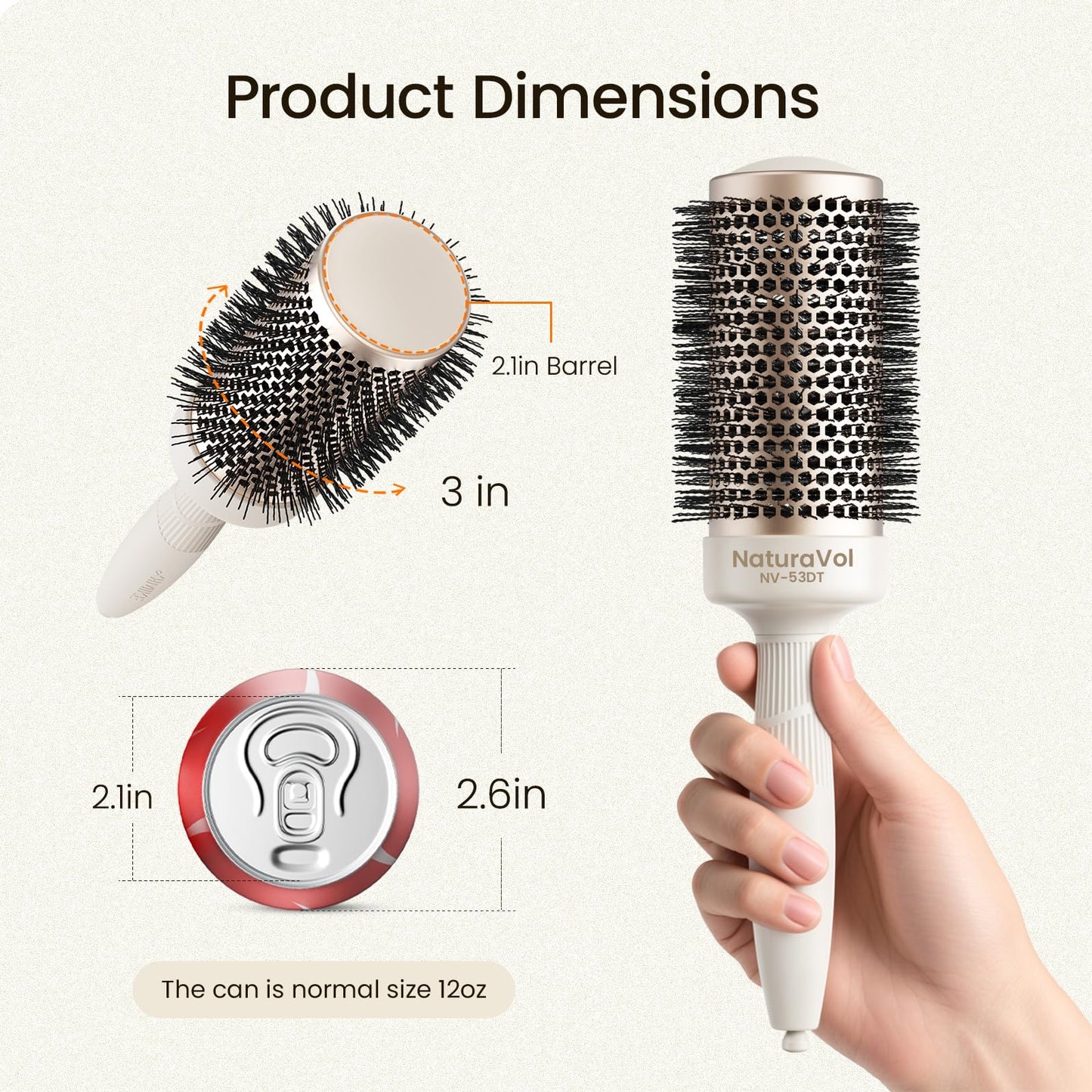 AIMIKE NaturaVol Round Brush for Blow Out, Large Round Hair Brush for Fine Hair with Nano Thermal Ceramic Tech, for Blow Drying & Styling, Adds Volume & Smoothness (2.1 Inch Barrel, 3 Inch Bristle)
