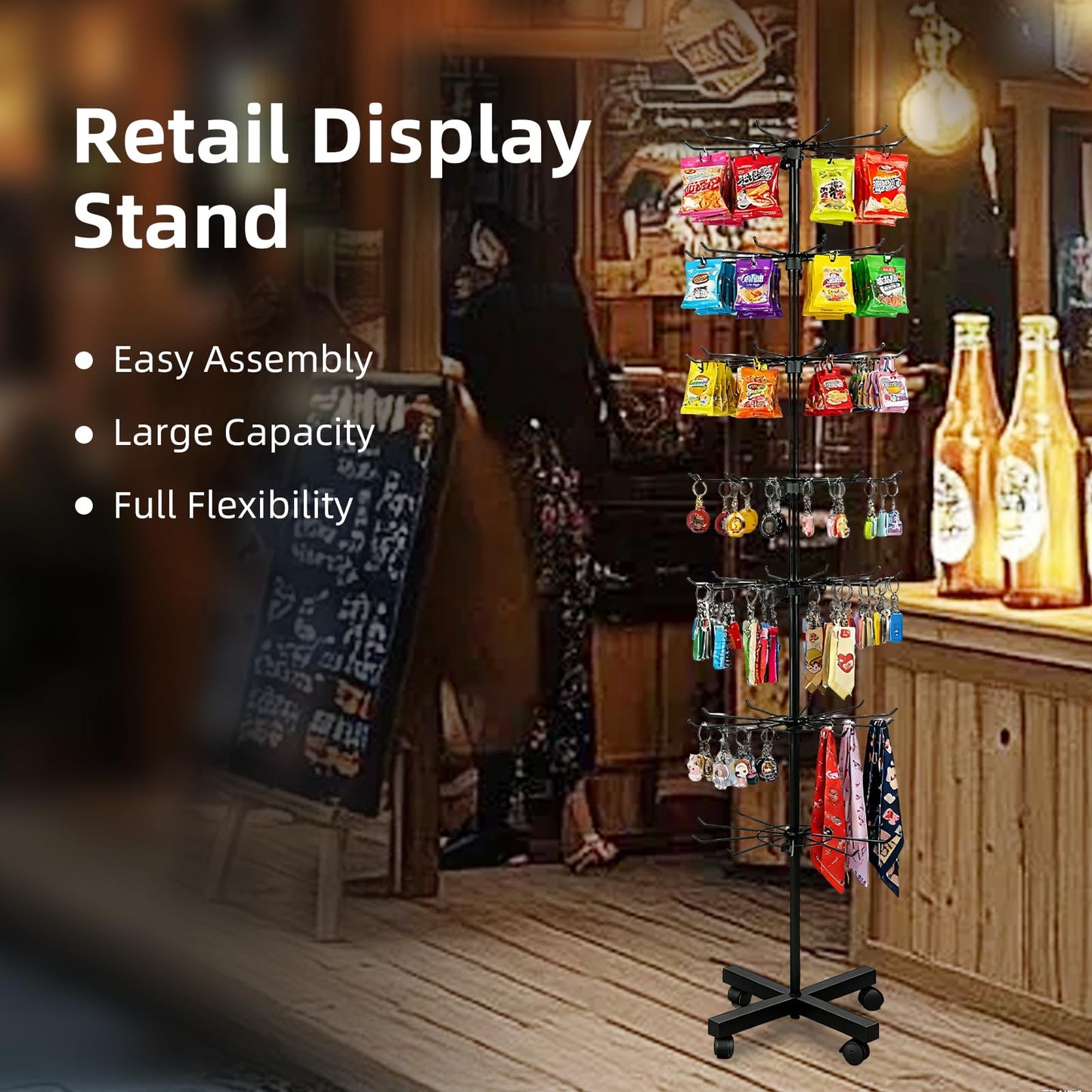 RCZSCBK 7-Tier Rotating Display Rack, 360° Heavy-Duty Spinning Merchandiser for Retail Stores & Showrooms, Movable Floor Gondola for Clothing, Shoes & Accessories
