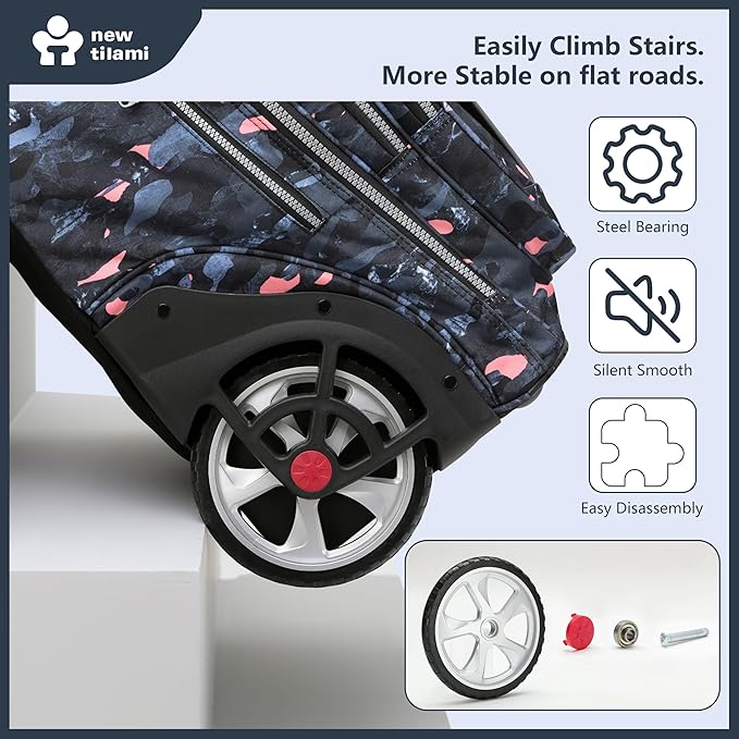 NEW TILAMI 20" Rolling Backpack for Teens Adults, Climbing Stairs Waterproof Backpack with Wheels for School Business Trave Camping with Laptop Compartment, Fit 17 Inch Laptop, Grey Doodle