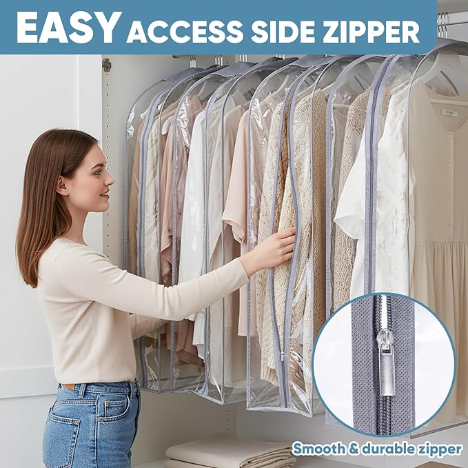 BALEINE 60'' Clear Garment Bags for Hanging Clothes, 10.5'' Wide PEVA Suit Bag for Closet Clothes Dresses Coat (Clear, 1PK)