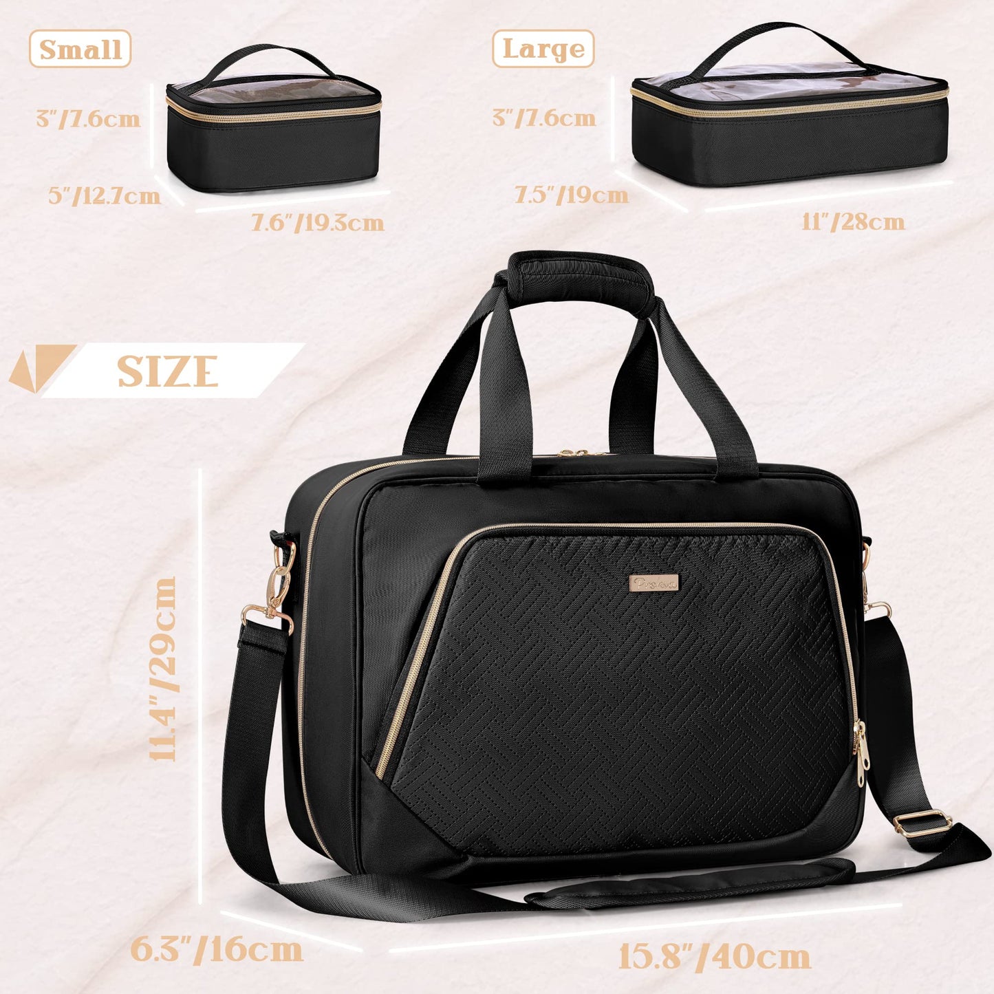 Prokva Professional Makeup Artist Travel Case with 4 Detachable Cosmetic Bags, Large Make up Organizer Bag with Makeup Kit Storage Section and Hair Tools Pocket, Black (Empty Bag Only)