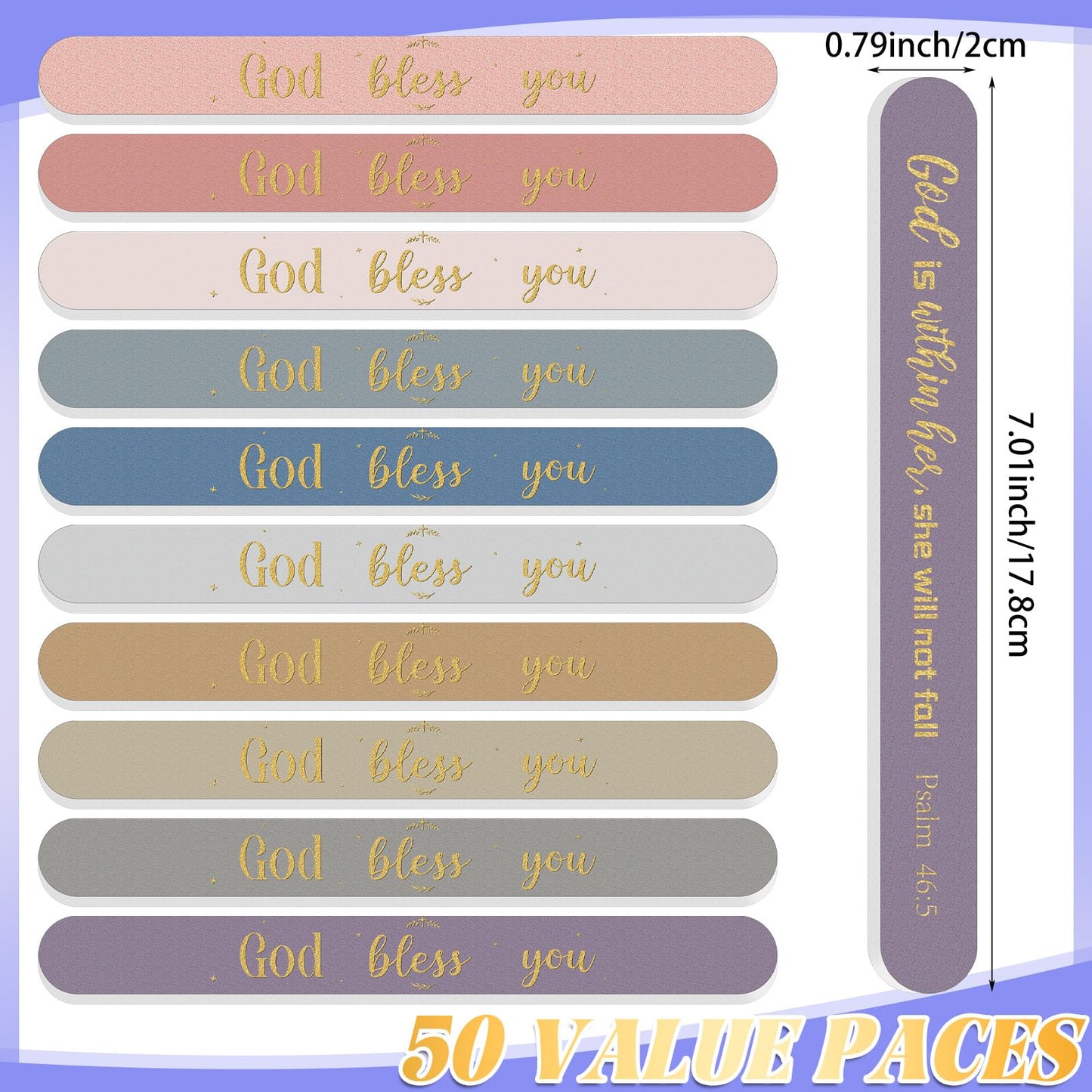 Lanties 50 Pack Christian Gifts Bulk for Women Scripture Mini Nail Files Christian Party Favors Bible Verse Emery Boards Religious Gifts for Teacher Nurse Employee Staff Coworkers Office Supplies