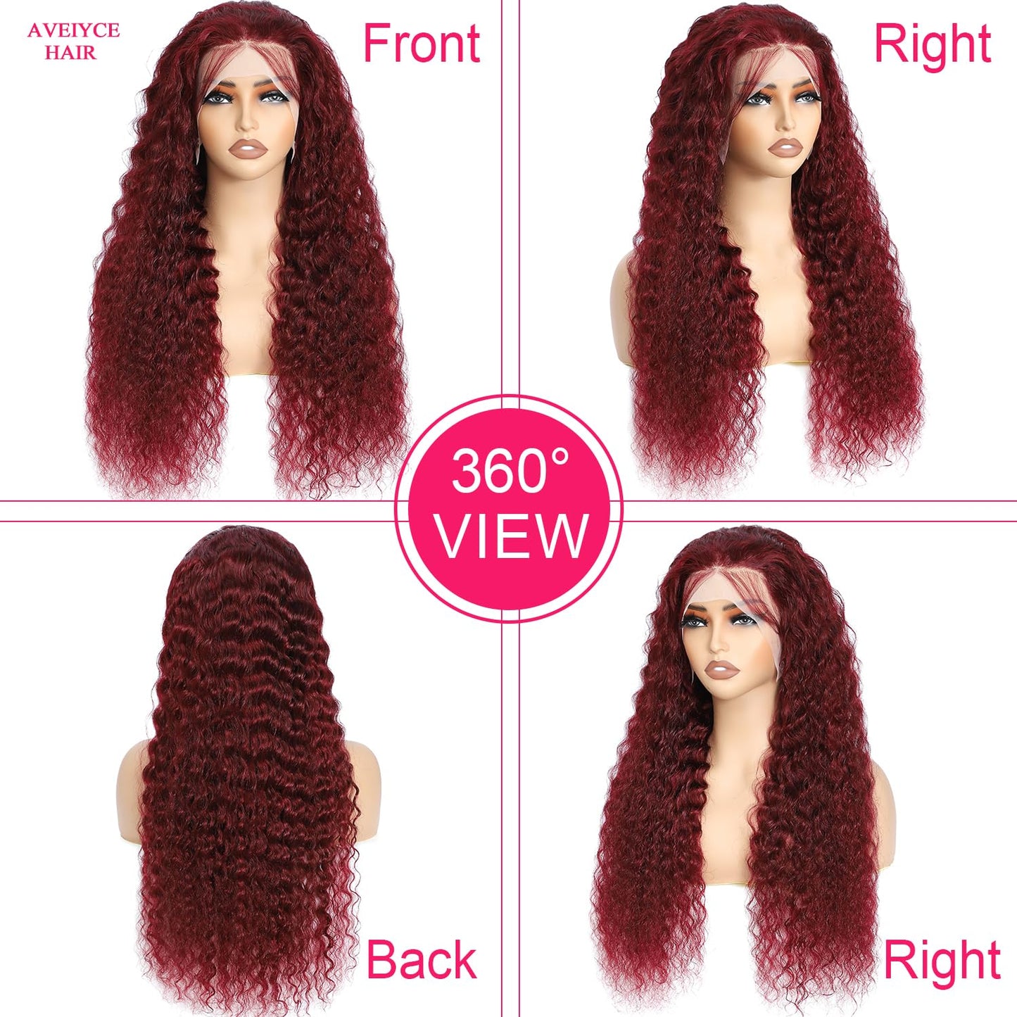 Aveiyce Reddish Brown Deep Wave Lace Front Wigs Human Hair 33b Color 13x4 HD Lace Frontal Wig for Women 180% Density Glueless Copper Red Curly Wig Pre Plucked 26 Inch