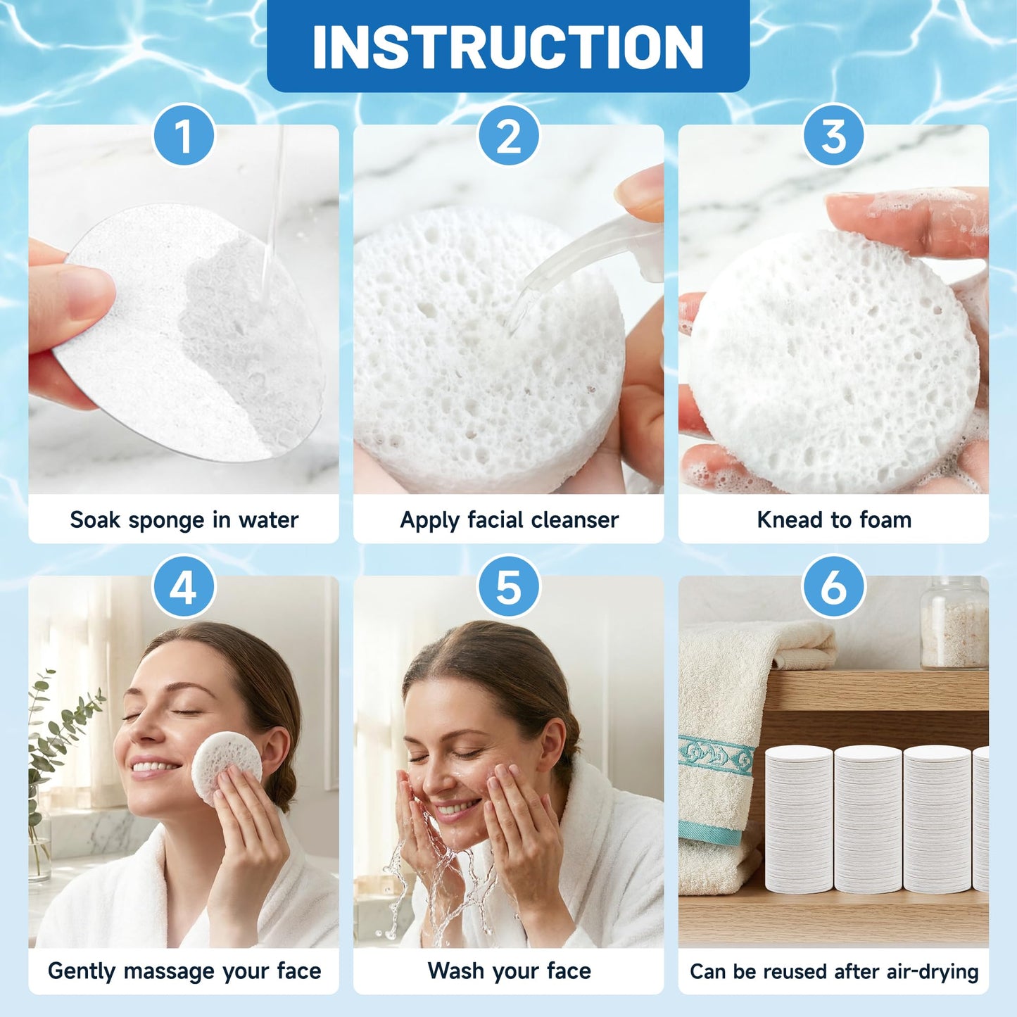 320-Count Compressed Facial Sponges|Kickleen 100% Natural Cellulose Cosmetic Spa Sponges for Daily Facial Cleansing|Makeup And Mask Removal|Exfoliating|Skin Massage|Pore Exfoliation (White)