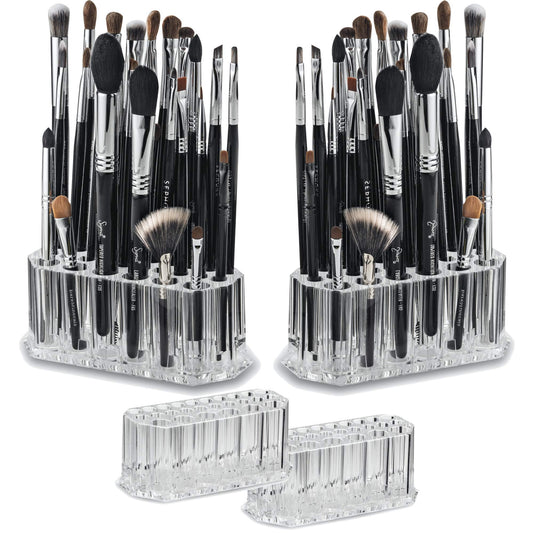 BY ALEGORY Acrylic Makeup Brush Organizer Slim Handle Storage Holder 26 Space Organization Cosmetic Storage Display Case Refillable Container (2)
