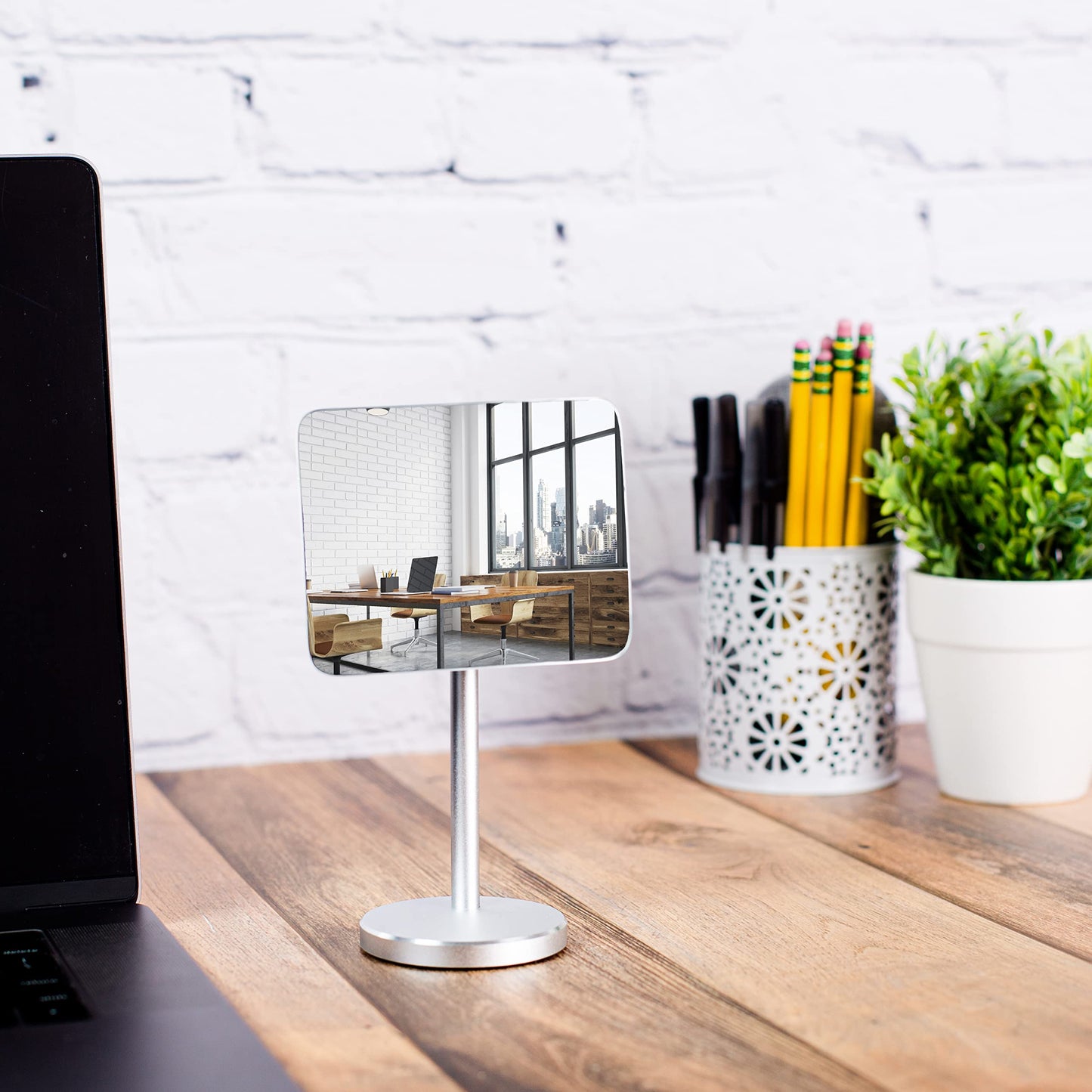 WatchYrBack Desk and Cubicle Mirror to See Behind You, Silver Stand with Detachable Wide Angle Real Glass Mirror, Small & Discrete, Beautiful Design, Perfect Curvature for an exceptionally Clear View