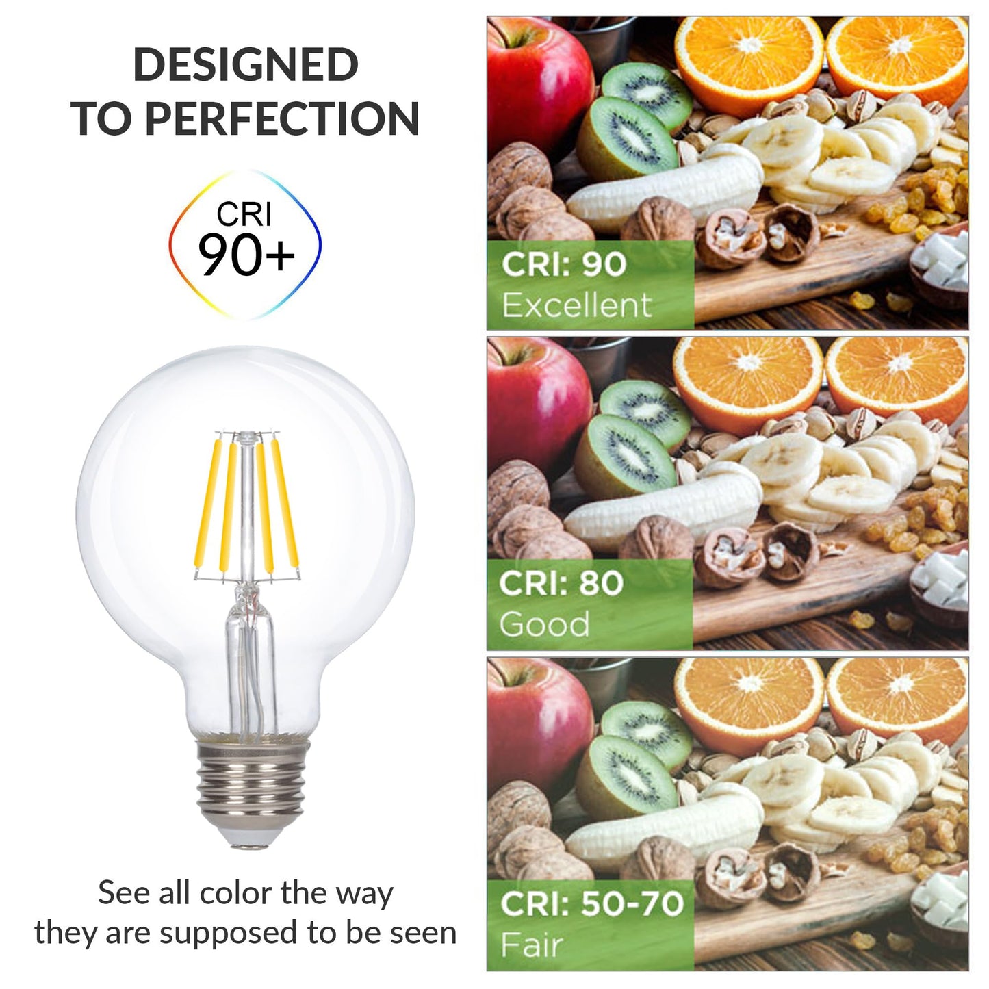 Simba Lighting LED Edison Vintage Filament G25 6W 120V E26, 4000K, 3 Pack