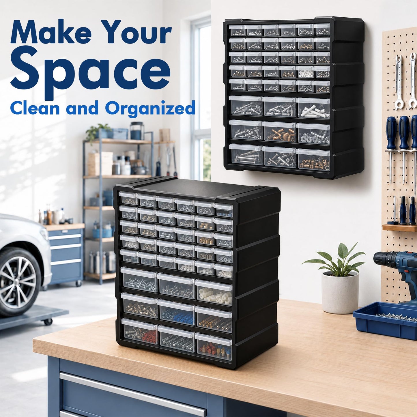 PurKeep Drawer Organizer for Garage Building Bricks Storage,Thicker Craft Organizers Storage with Dividers Labels for Hardware,Screws,Nuts Bolts,Teacher Toolbox,Charms, Beads,Craft