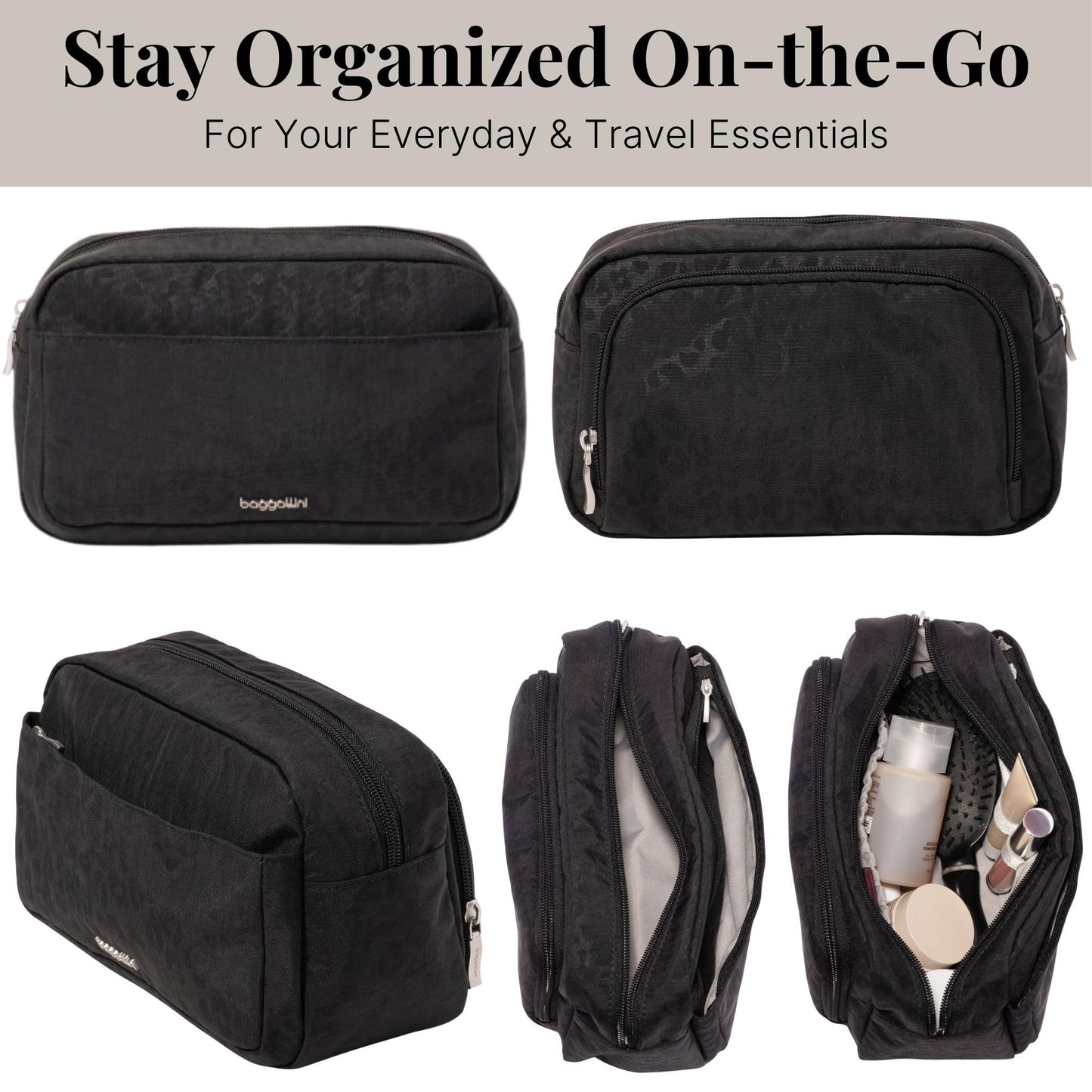 Pocket Cosmetic with Brush Organization - Lightweight 9.4”x5.5”x3.5” Makeup Bag - Travel Essentials Makeup Organizer