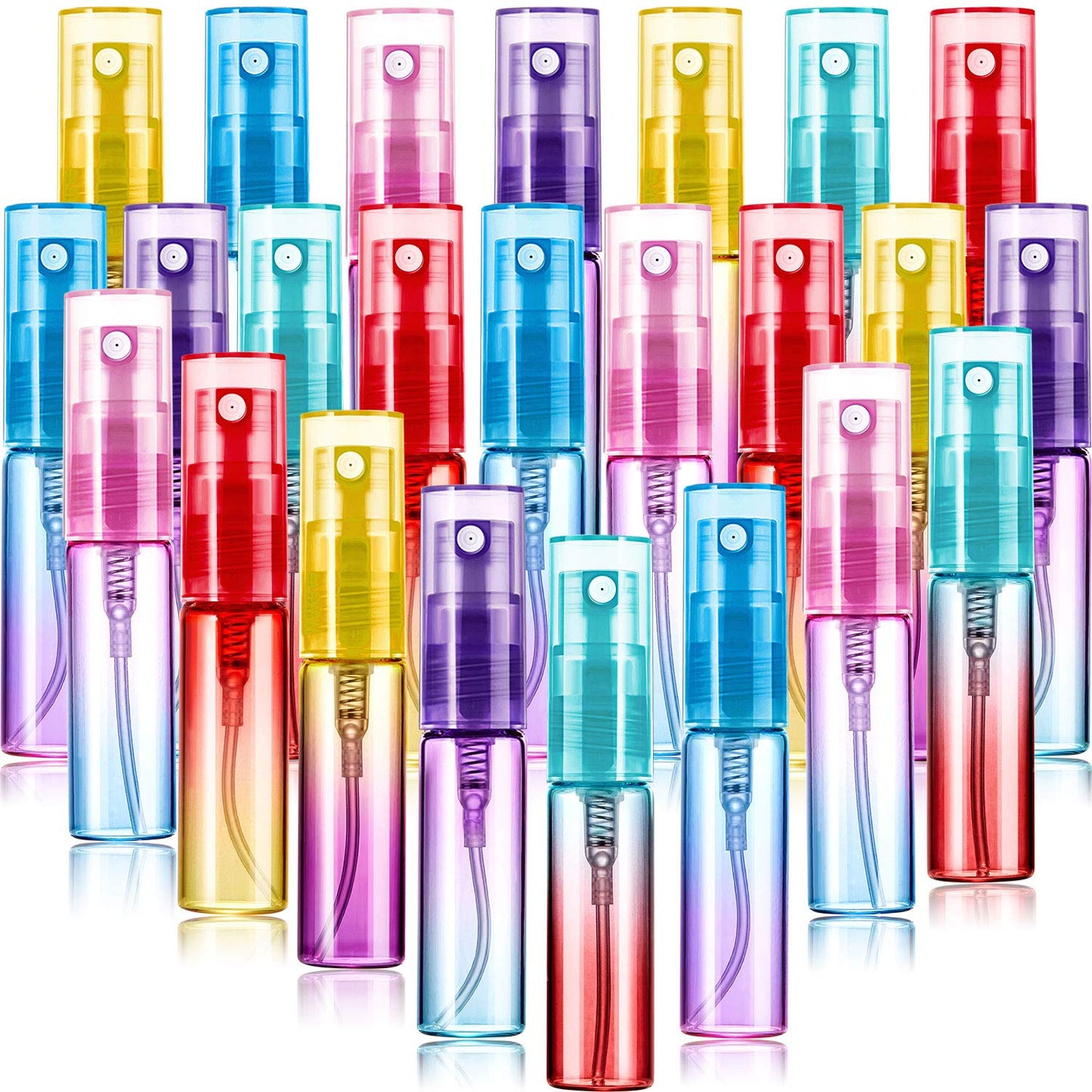 Patelai 24 Pieces Mini Perfume Spray Bottles 4 ml Colorful Glass Bottles Refillable Empty Container Fine Mist Bottle Portable Tube for Cleaning, Travel, Essential Oils, Perfume, 6 Gradient Colors