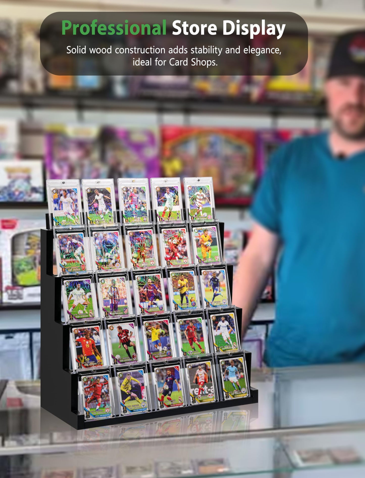 Card Display Stand ,5-Tier Wooden Trading Card Display Case for Graded Cards, Sports Card Display for PSA CGC SGC BGS Slabs