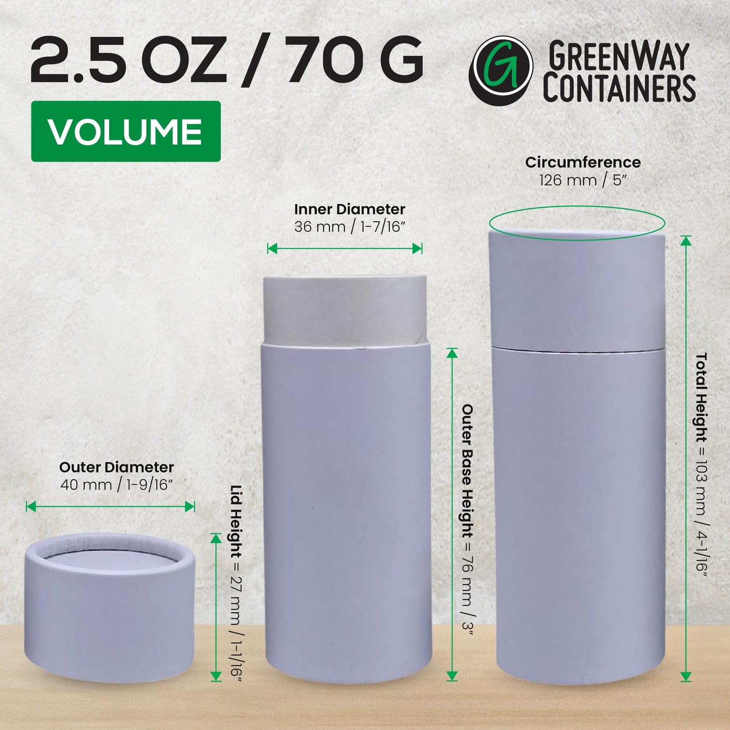 GreenWay 2.5oz / 70g Kraft Paperboard Deodorant Tubes with Lids - 25 Pack Solid Perfume Tubes Refillable DIY Cosmetic Containers - Brown
