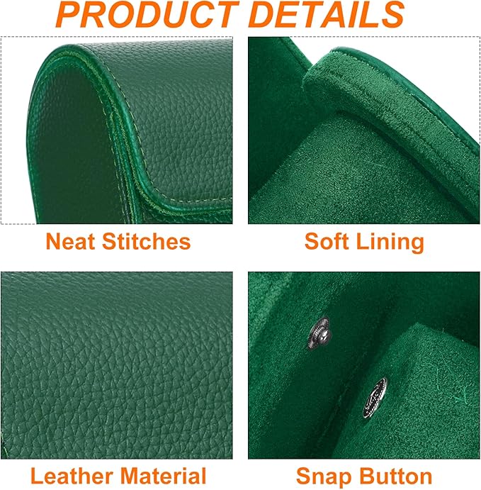 HARFINGTON Watch Roll Travel Case 2 Slot Portable Leather Watch Case for Men and Women, Watches Storage Organizer with Removable Pillow for Traveling, Display, Textured Dark Green