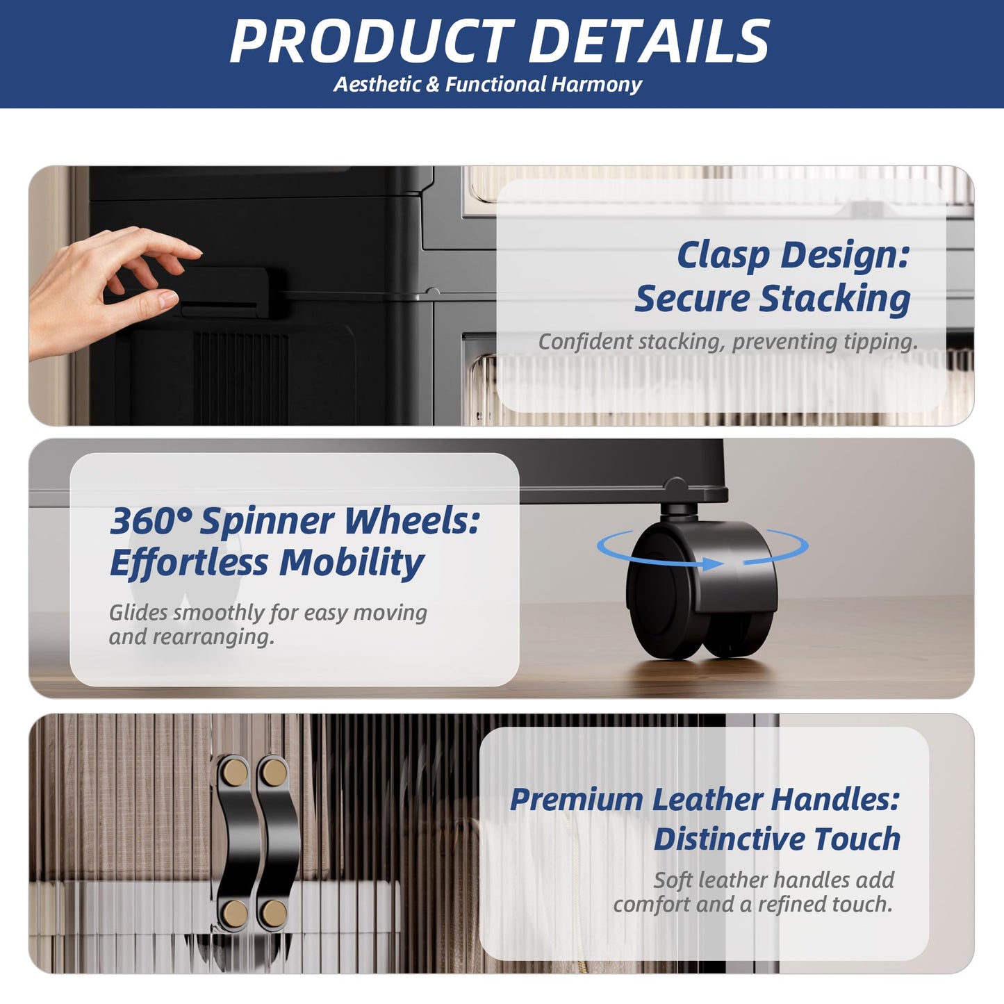 SAILUN 26Gal/105Qt Stackable Storage Bins Folding Collapsible Storage Bins with Lid, Closet Organizers and Storage Box with Door Black 18" W x 11" D x 32" H