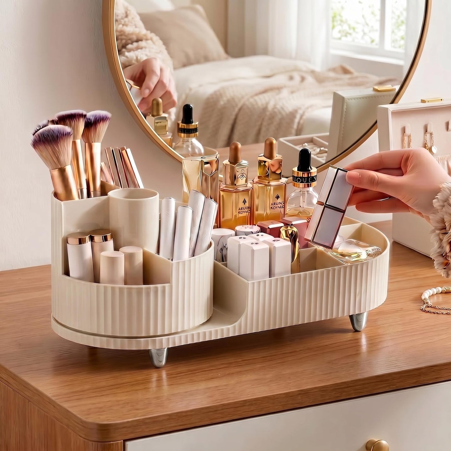 Booklov Rotating Makeup Caddy Organizer for Vanity, Large Capacity Cosmetic Display Case, Countertop Beauty Storage Holder for Skincare, Brush Eyeshadow Lipstick, Counter Desk Organization, Cream