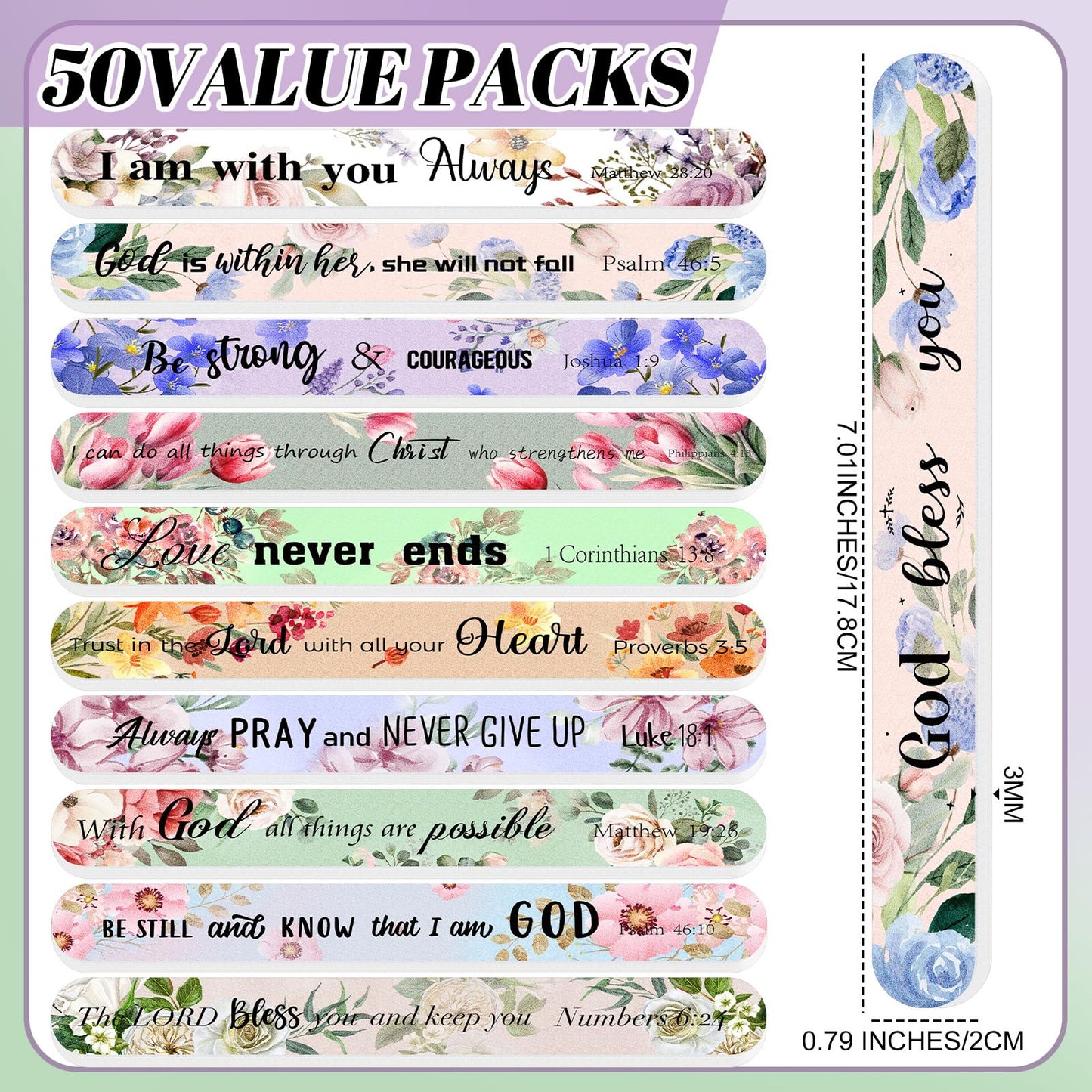 Lanties 50 Pack Christian Gifts Bulk for Women Scripture Nail Files Christian Party Favors Bible Verse Emery Boards Religious Gifts for Teacher Mothers Employee Staff Coworkers Office Supplies