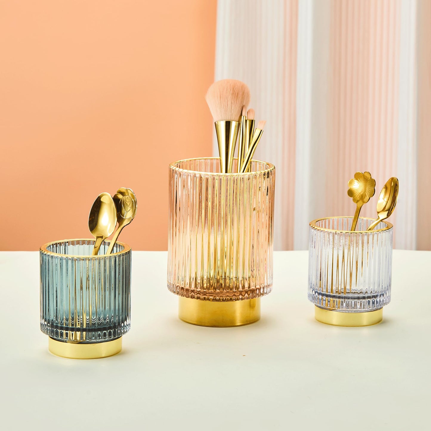 LEICURACE Makeup Brush Holder Organizer,Toothbrush Holders,Desk Pen Pencil Holder,Multifunctional Vintage Glass Brush Cup(A3-27-US)