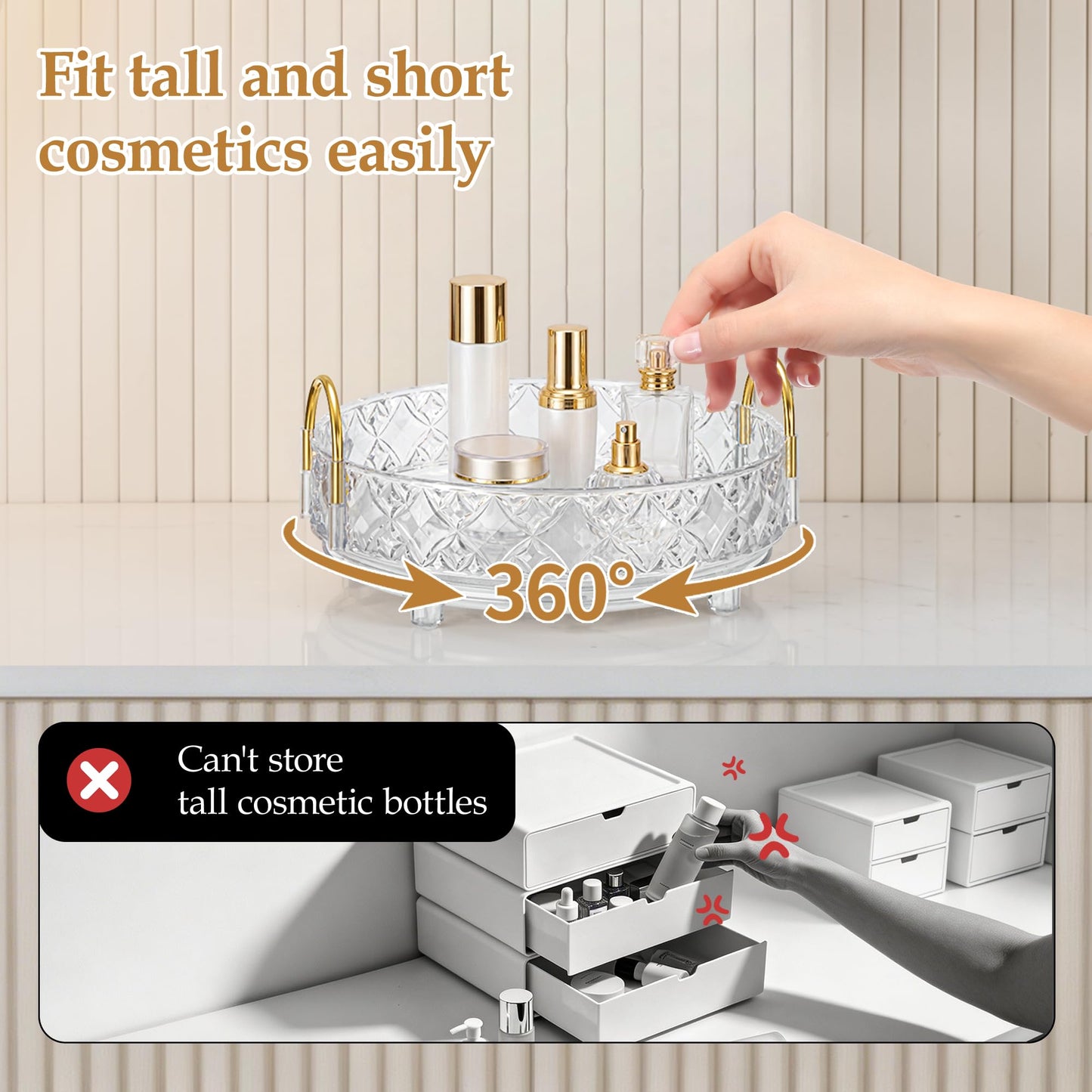 LAREKUN 360 Rotating Makeup Organizer for Vanity,Adjustable Perfume Organizer for Dresser, Multi-Function Spinning Cosmetics Skincare Storage for Bedroom, Dresser, Countertop, Clear