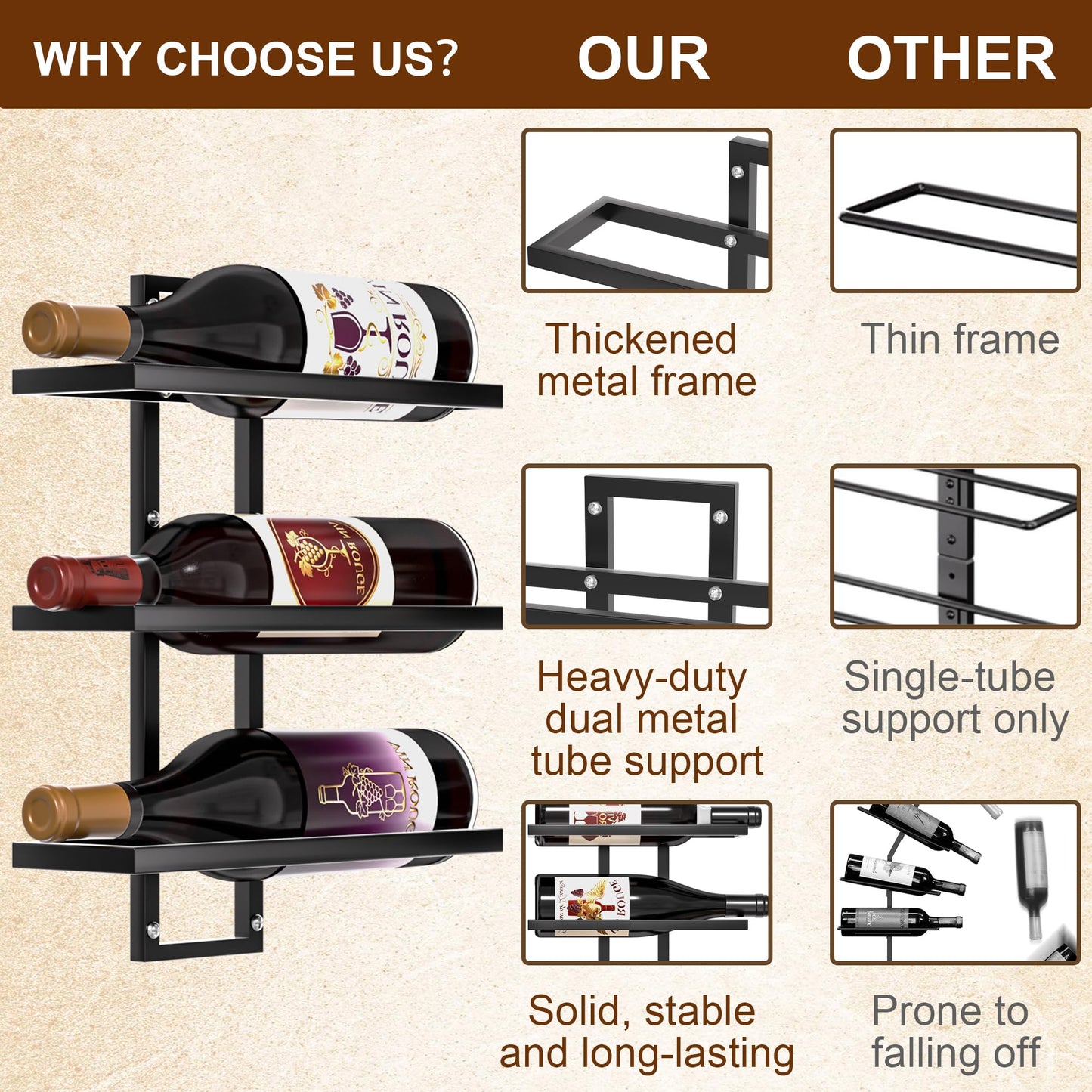 Alytree 24 Bottles Wall Mount Wine Rack, DIY Detachable Wall Wine Rack, Metal Wine Storage Organizer Display Holder for Home Bar, Kitchen, Restaurant, Wine Cellar