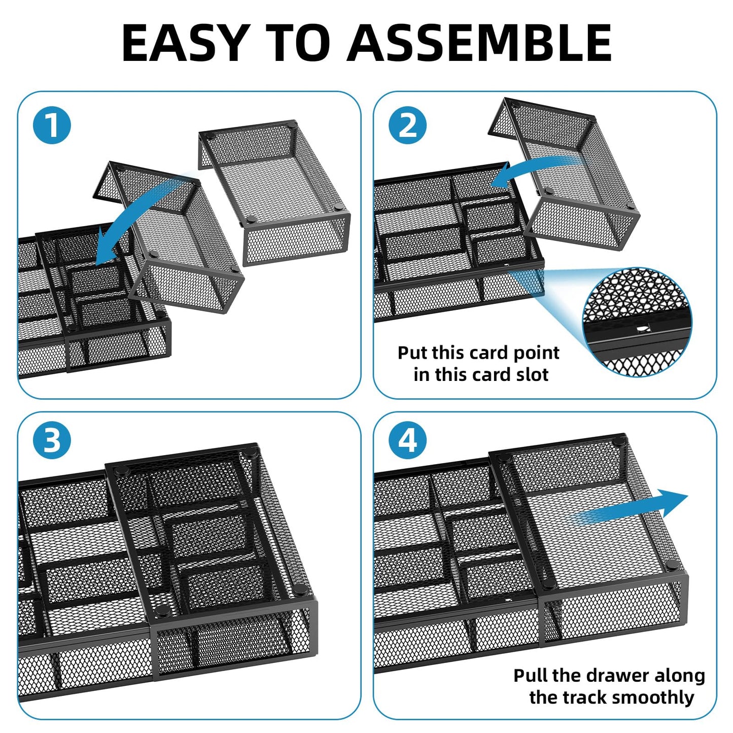 Marbrasse Expandable Desk Drawer Organizer, Mesh Drawer Organizer Tray with 10 Adjustable Compartments, Desk Organizers and Accessories for Office Supplies (Longer Expandable Drawer Organizer-B)