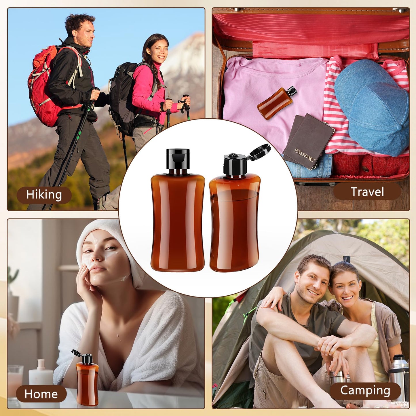 Domensi 36 Pcs 3.4 oz Travel Bottles Bulk Plastic Squeeze Lotion Bottles with Flip Cap Small Portable Travel Leak Proof Refillable Empty Cosmetic Container for Toiletries Liquid Shampoo(Amber)
