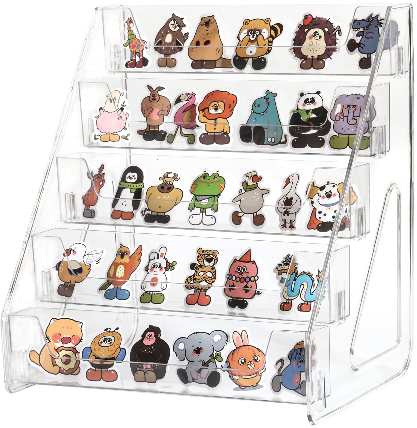 Card Display Stand set of 2, Clear 5-Tiered Shelf For Greeting Card, Stickers, Postcard, Sports Graded Card, Football Baseball Basketball Cards, Table Top Holder Display Rack For Psa Slabs (2 Pack)