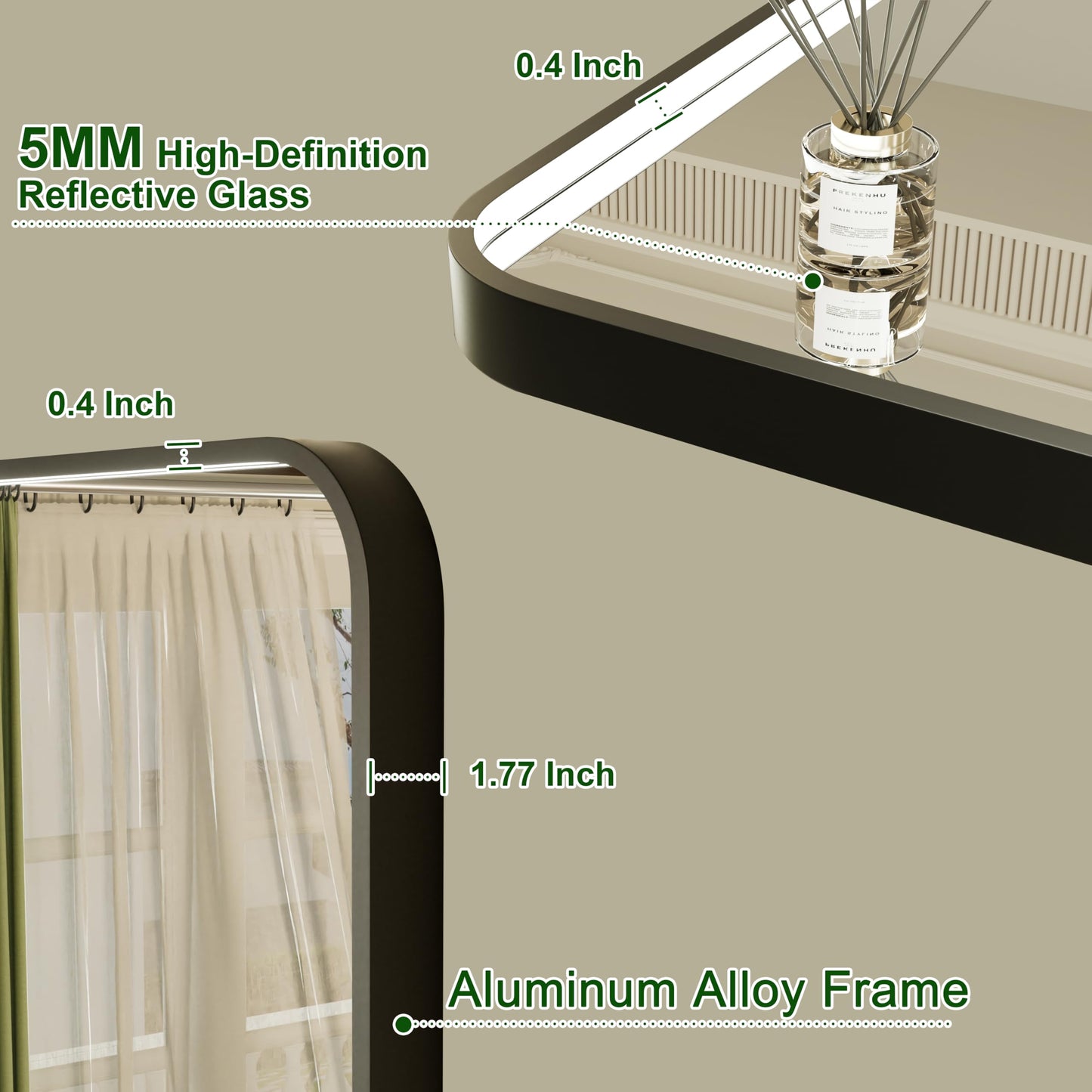 JSneijder 24"x32" LED Bathroom Mirror with Lights, Black Aluminum Frame