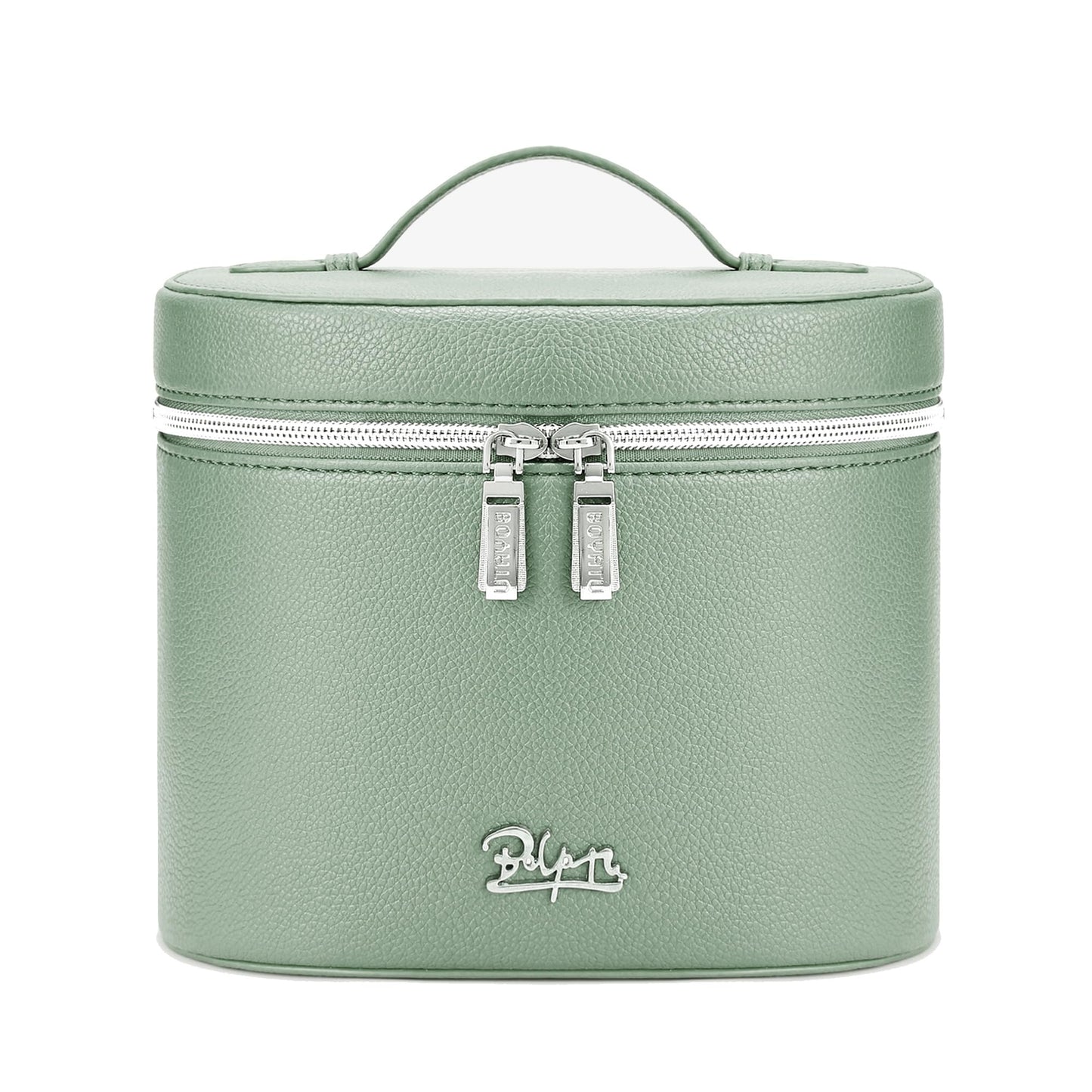 BOYATU Makeup Bag Vanity Case: Vegan Leather Cosmetic Bag for Women - Waterproof Travel Toiletry Organizer with Removable Divider - Portable Make up Bag with Handle (Green)