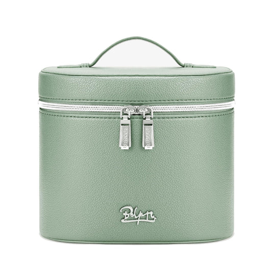 BOYATU Makeup Bag Vanity Case: Vegan Leather Cosmetic Bag for Women - Waterproof Travel Toiletry Organizer with Removable Divider - Portable Make up Bag with Handle (Green)
