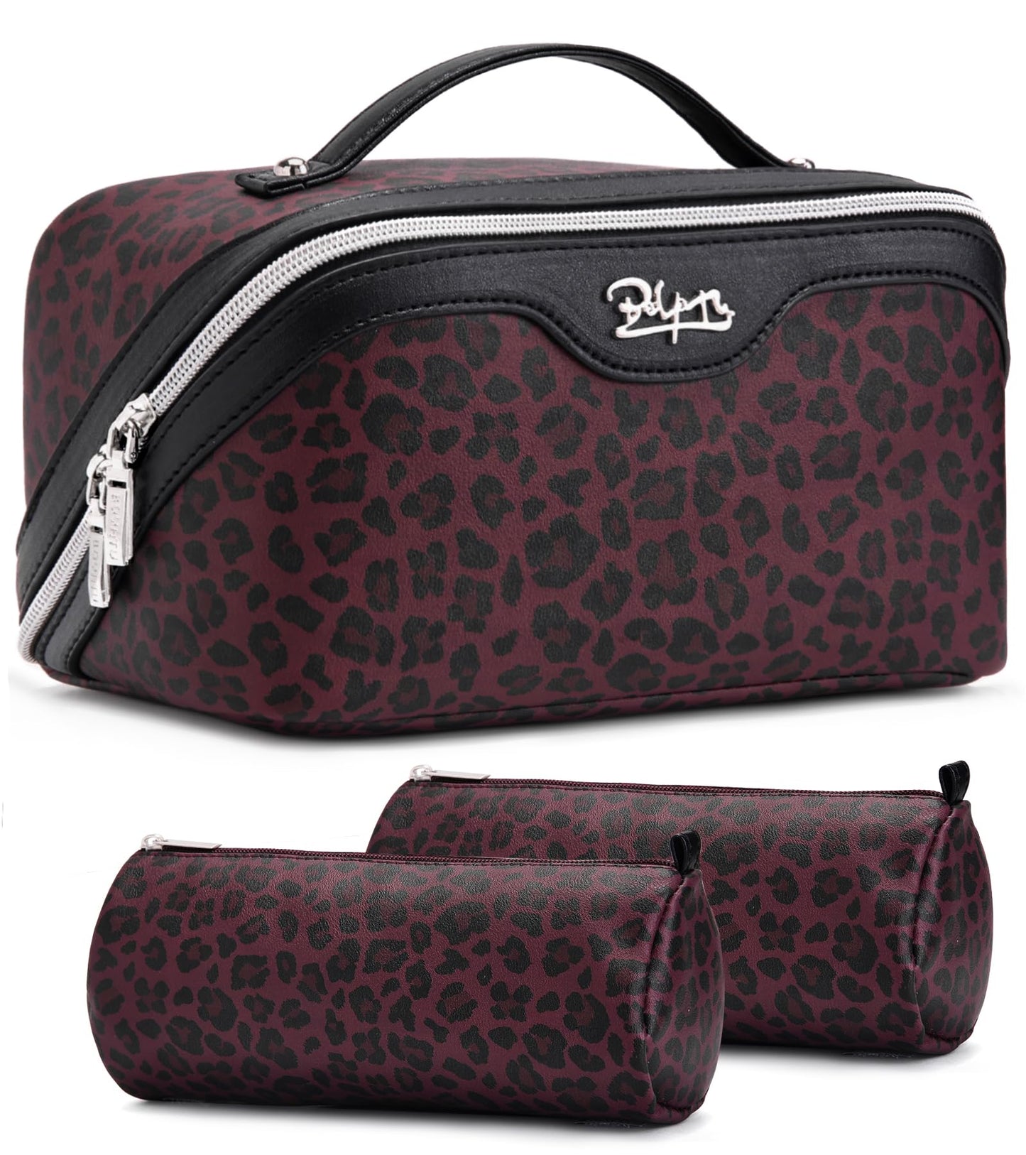 BOYATU Travel Makeup Bag Organizer: 3 Pcs Set Leopard Make up Bag for Women