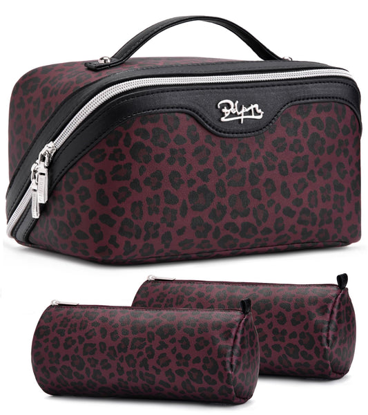 BOYATU Travel Makeup Bag Organizer: 3 Pcs Set Leopard Make up Bag for Women