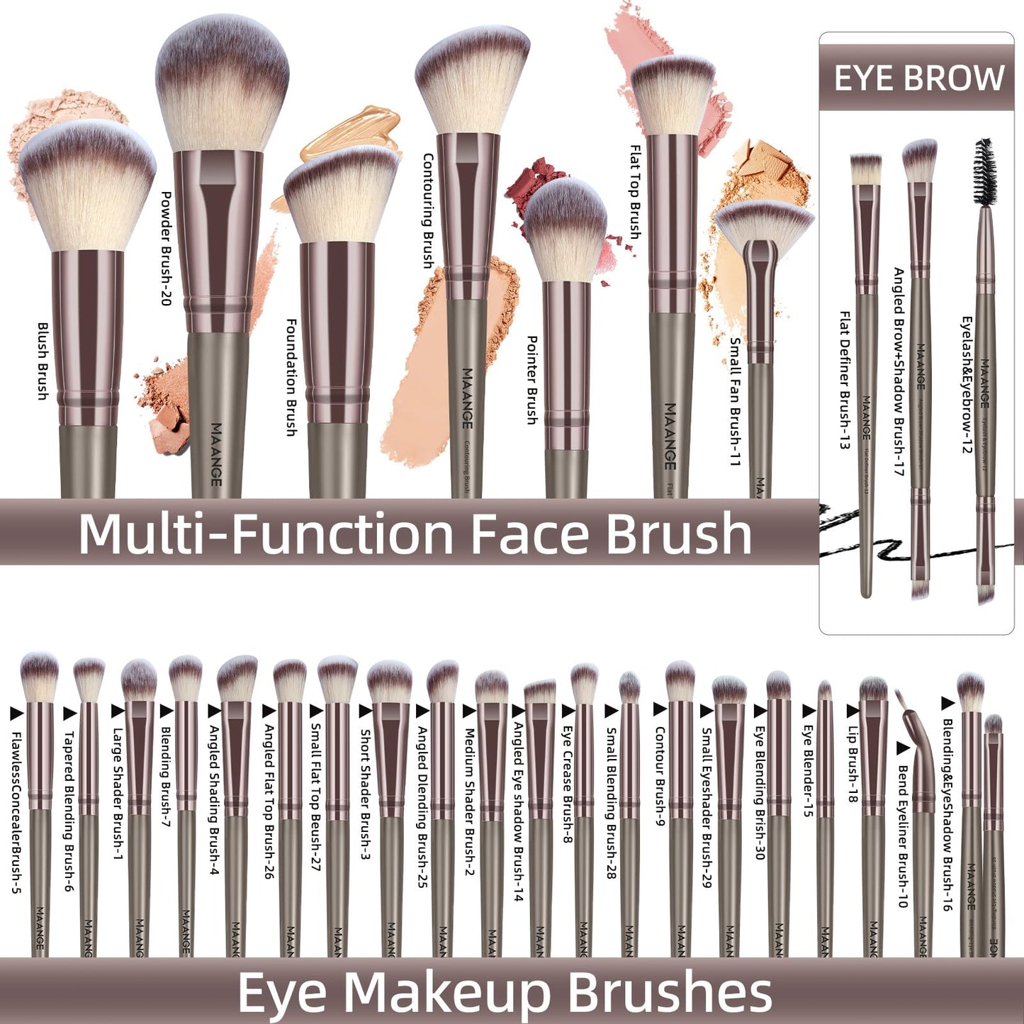 MAANGE Makeup Brushes 51 Pcs Makeup Kit, Multi-functional Makeup Tool Set with Makeup Brush Foundation Brush Make up Brushes Set Bag (Champagne)