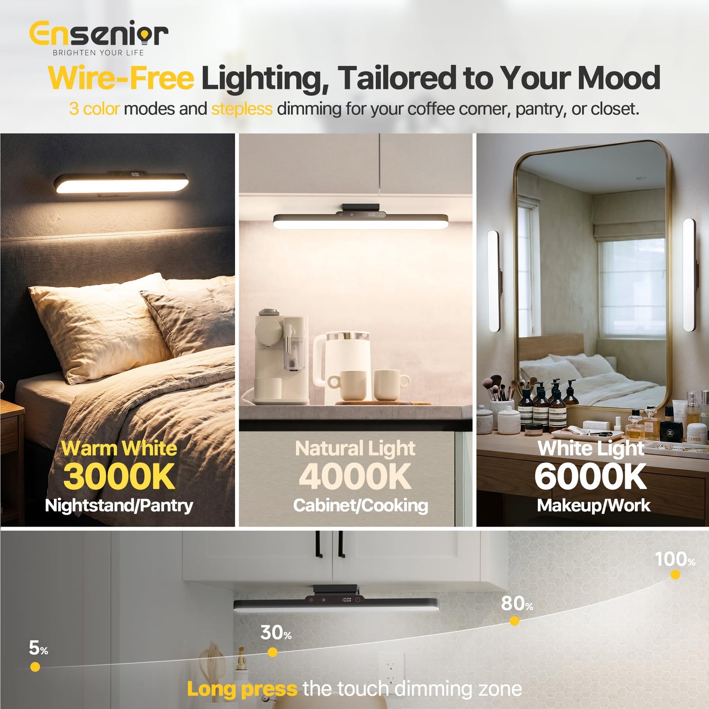 Ensenior 6W Mirror Lights with Remote, Rechargeable Vanity Light Bar