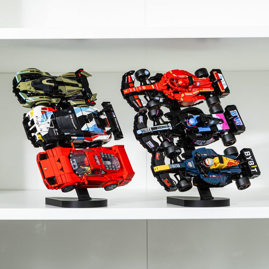 Brickify Shelf Display Riser Compatible With LEGO Speed Champions - Cars NOT Included - Display Your Collection - Space Saving Display Solution (Starter Pack)