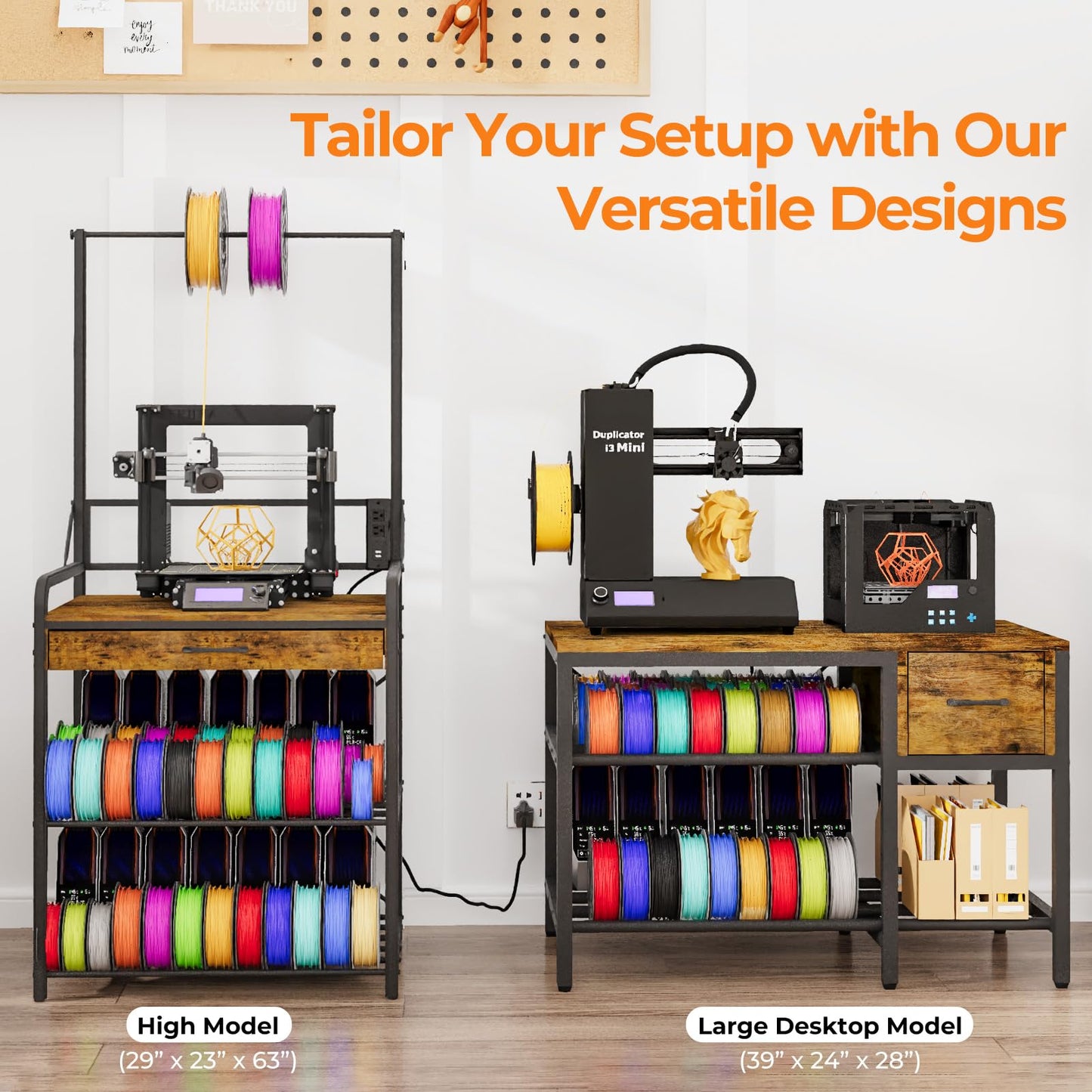 Anrigeail 3D Printer Stand with Power Hub and Top Storage Shelf – Heavy Duty X-Bracket Stability, 3-Tier Storage & Tool Organizer for Workshop and Office