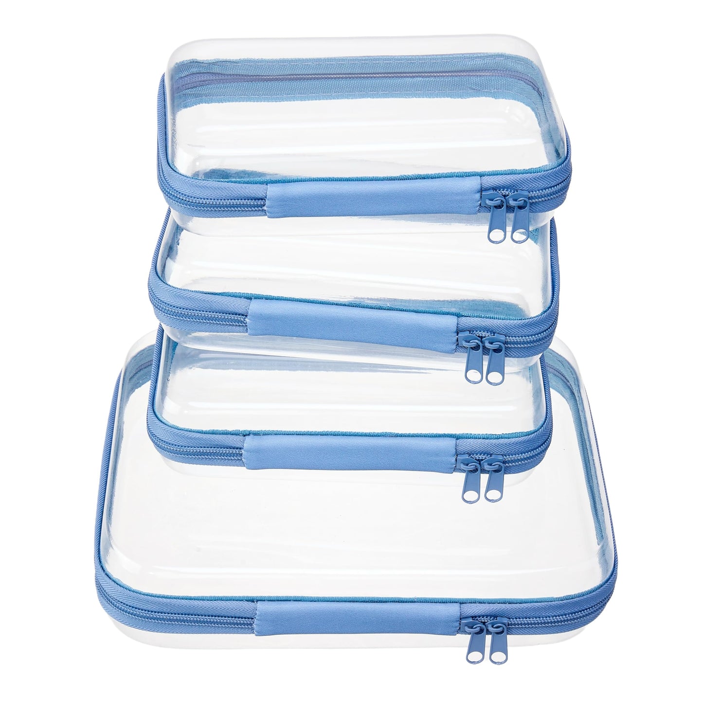WELPIRT 4 pcs Clear Zipper Pouches,Hard Shell Zipper Case, Toiletry Bag for Travel, CLear Diaper Bag, Toiletry Pouch, Travel Organizer, Cosmetic Bag,Toy Storage Bins (M+3S) (Blue)