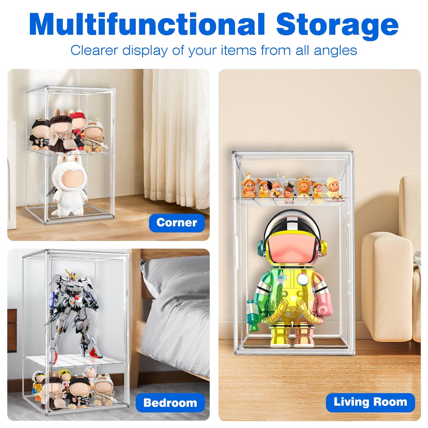 23.6'' Extra Large Acrylic Display Case for Collectibles Adjustable Clear Display Cases 13.8'' x 12.2'' x 23.6'' Big Storage Box Figures Trophy Case Boot Organizer Dustproof Showcase with a Divider