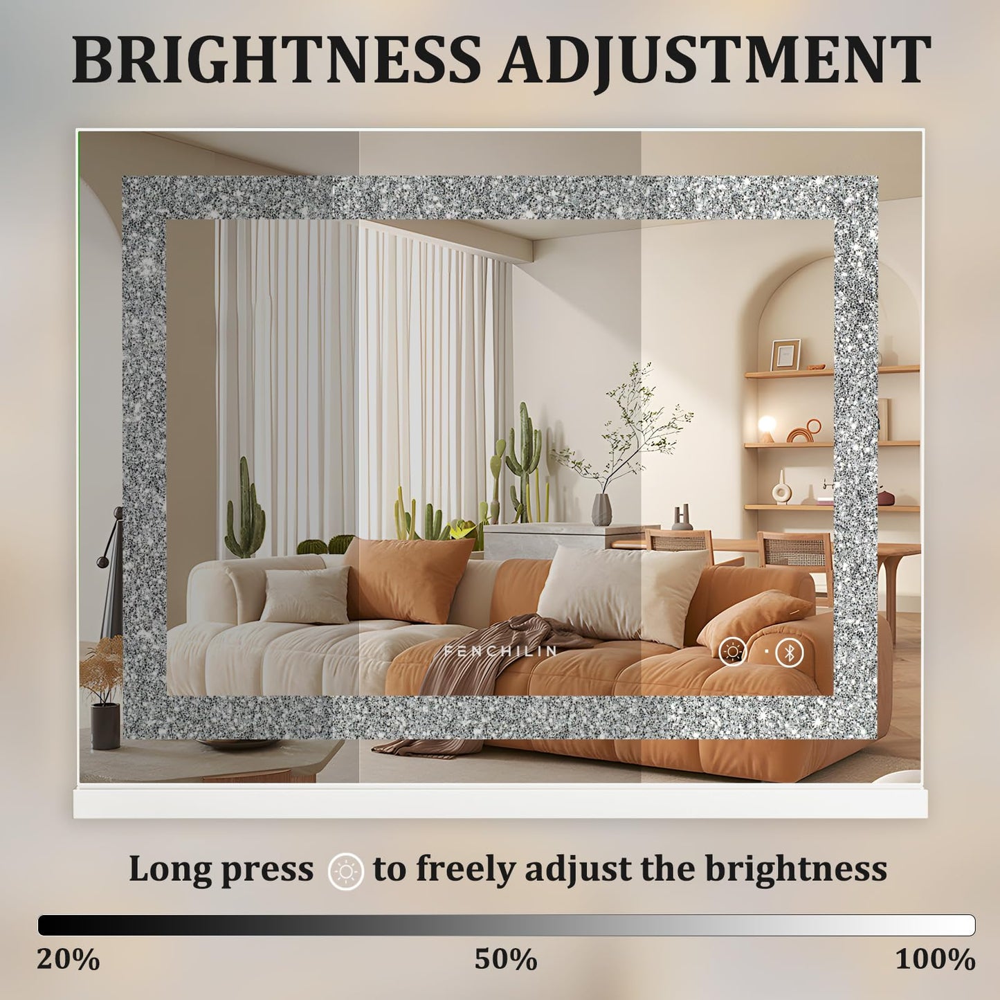 FENCHILIN Vanity Mirror with Lights 23” x 18” Hollywood Makeup Mirror with Light Strip Smart Touch Control 3 Colors Dimmable & 10X Magnification Tabletop White
