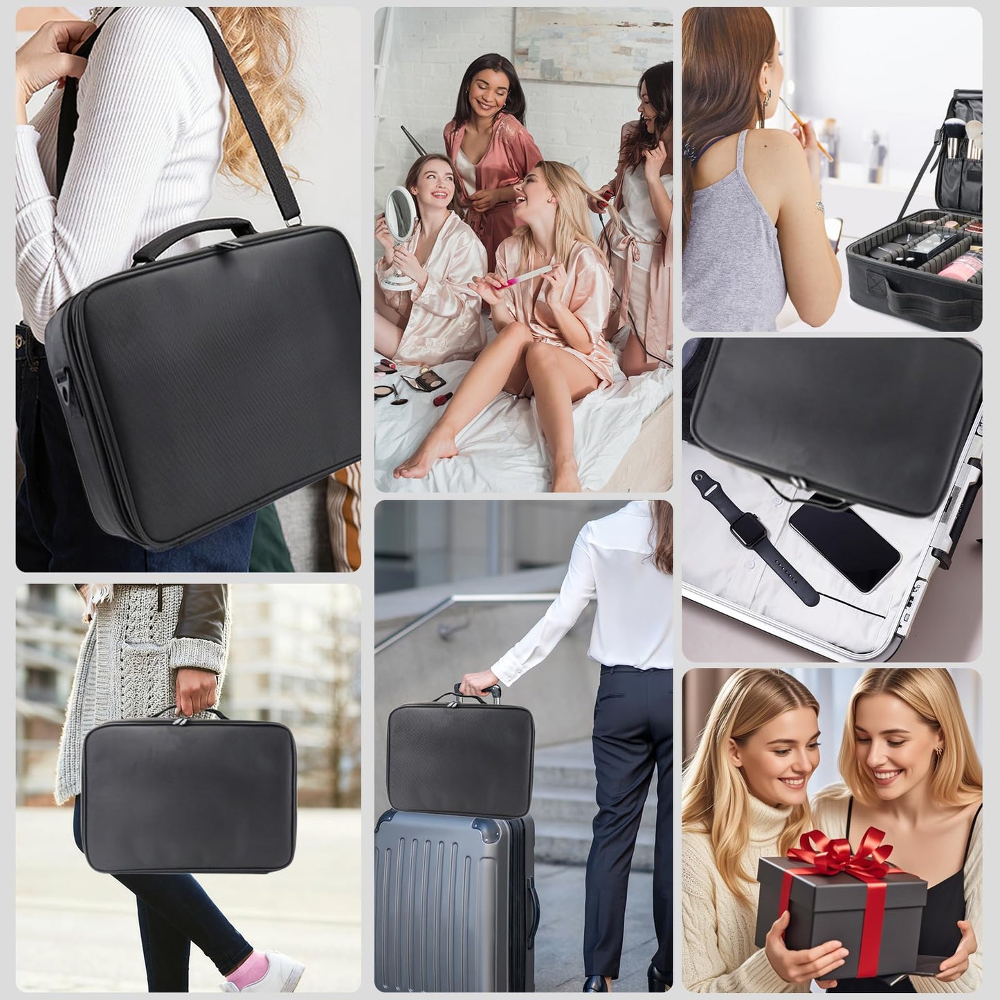 MORMID Travel Makeup Train Case Cosmetic Case Organizer Portable Artist Storage Bag with Adjustable Dividers for Cosmetics Makeup Brushes Toiletry Jewelry Digital Accessories（black,L）