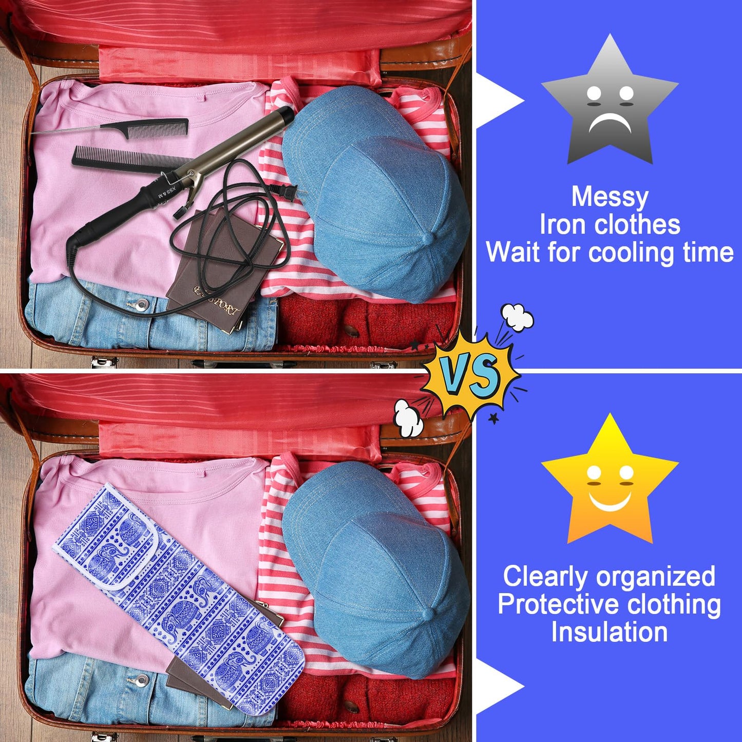 Shappy 2 Pcs Heat Resistant Hair Tools Bag Curling Iron Travel Case Cover Neoprene Flat Iron Holder Travel Case and Silicone Mat Pouch for Hot Hair Tools Storage Organizer(Elephant Style)
