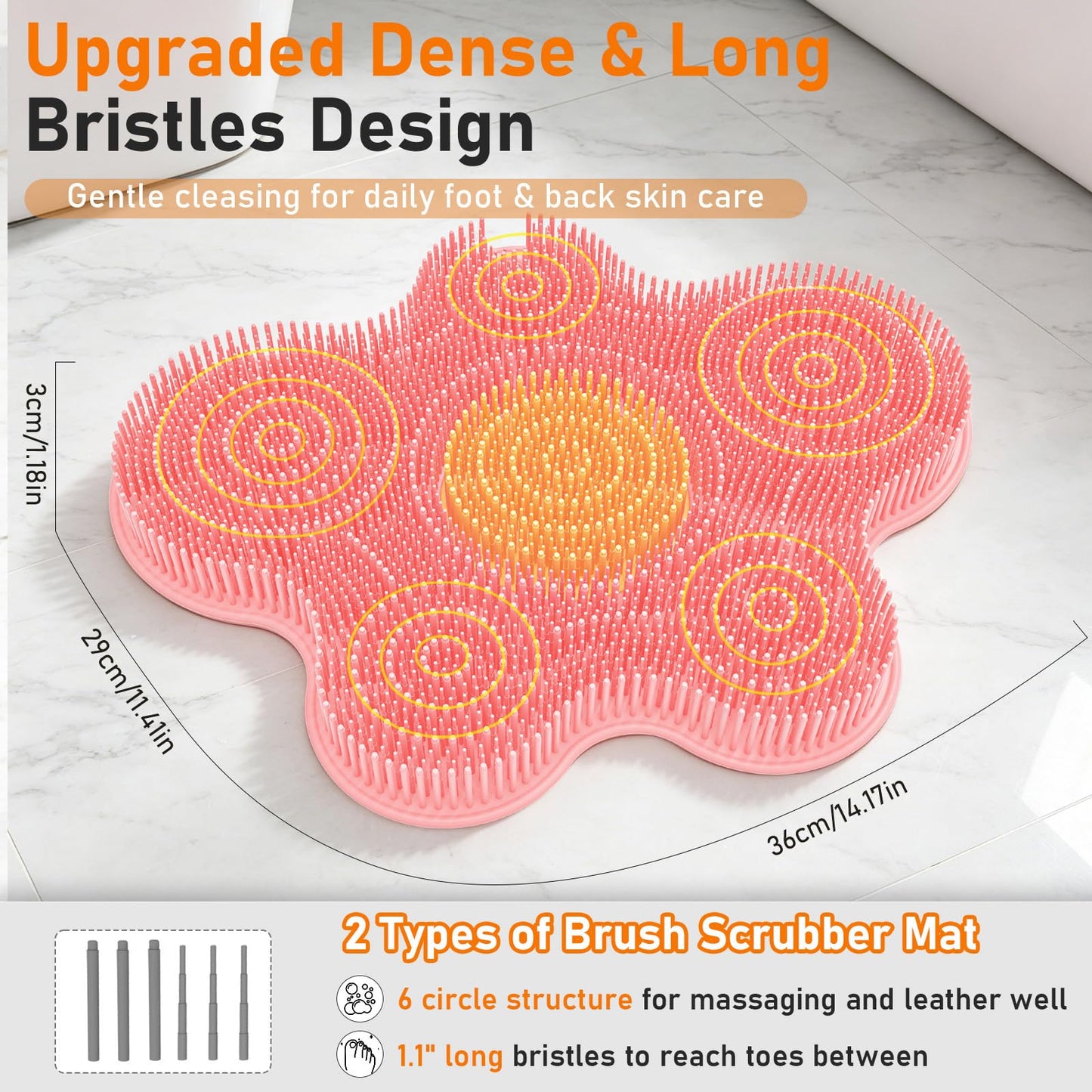 Mabnuby Shower Foot Scrubber in Shower, Silicone Back Exfoliating Cleaning Mat with Non-Slip Suction Cups Feet Cleaner Massaging Pad Without Bending Over Lather Well for Bath Wall Floor, Pink Flower